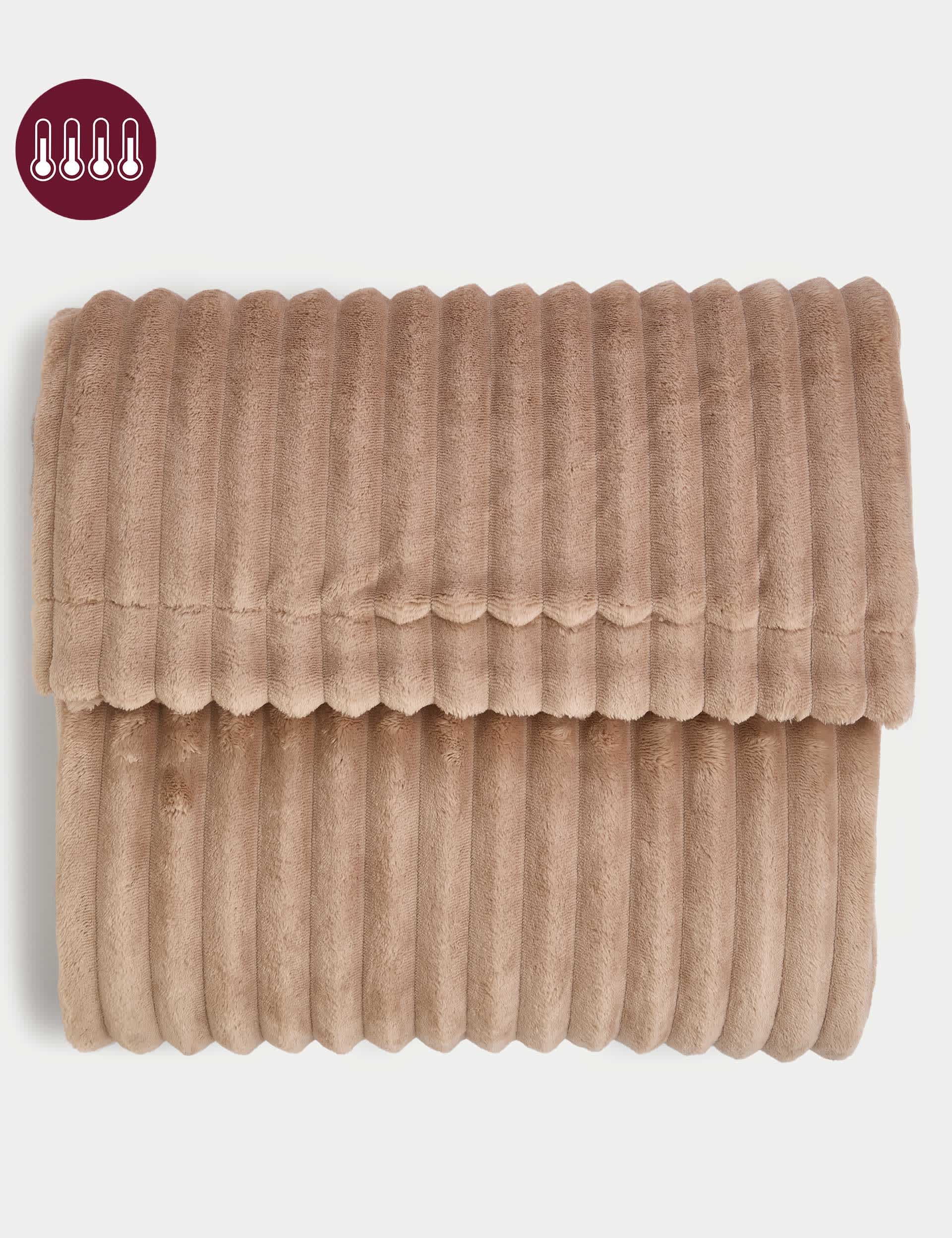 M&S Ribbed Fleece Throw - MED - Neutral, Neutral,Cream,Grey