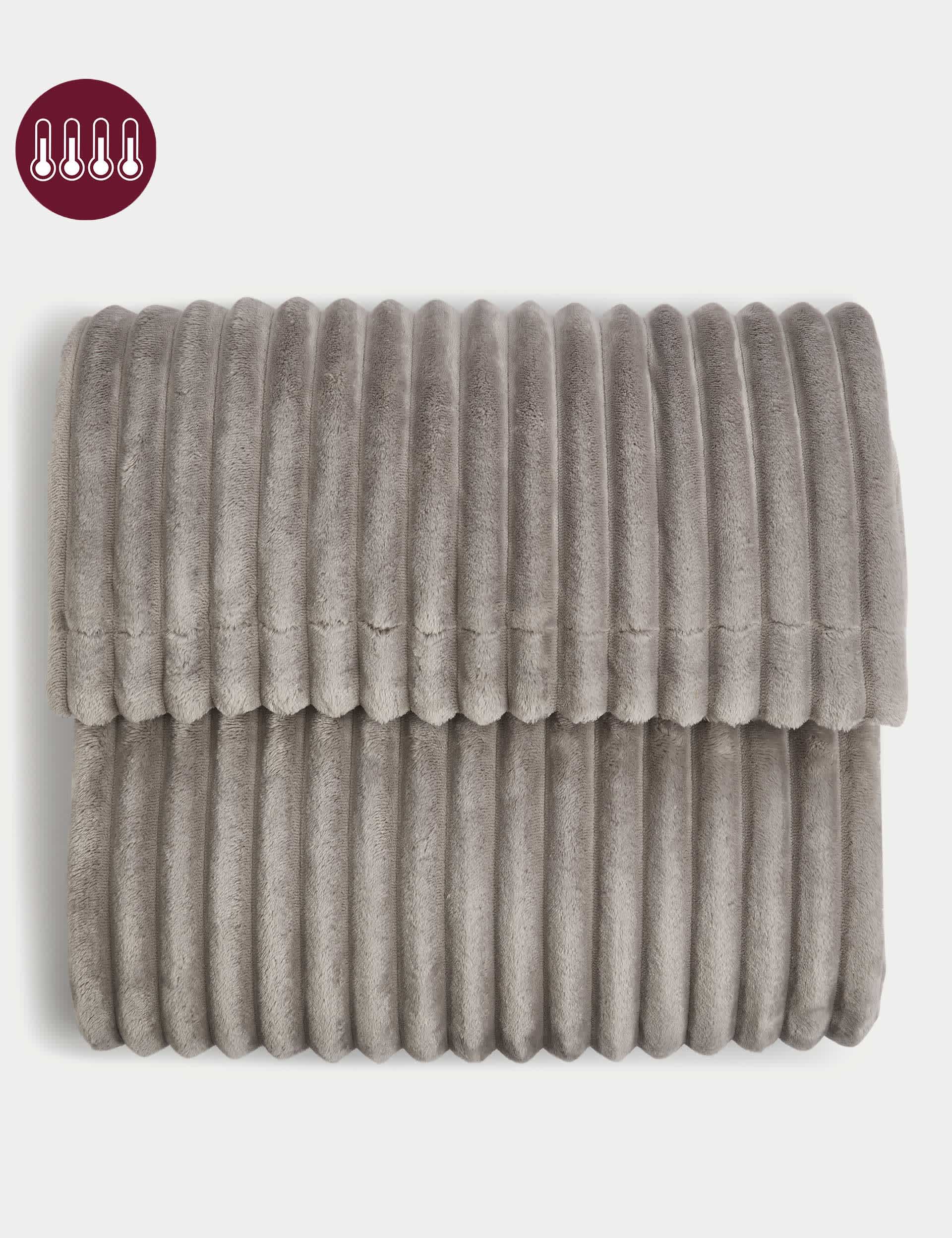 M&S Ribbed Fleece Throw - XL - Grey, Grey,Neutral,Cream