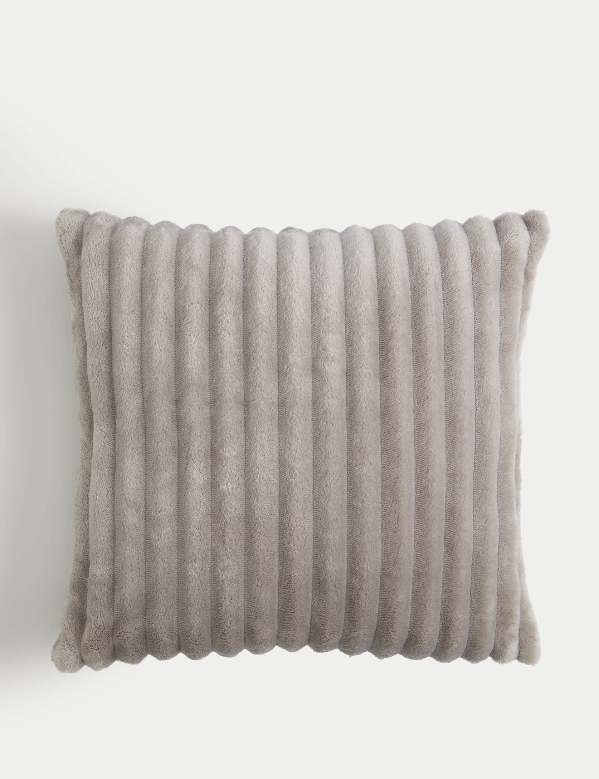 M&S Ribbed Fleece Cushion - Grey, Grey,Neutral,Cream,Green