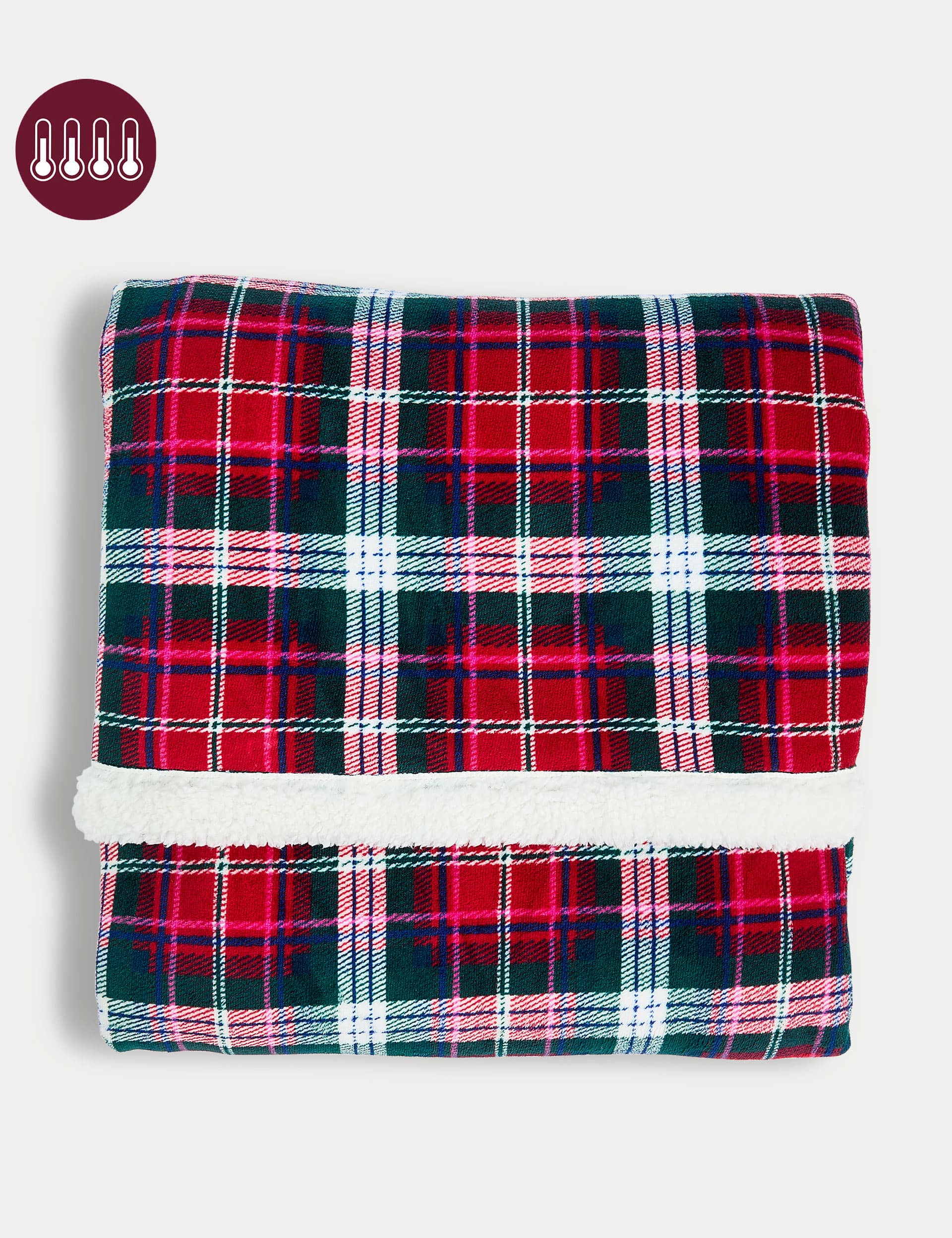 M&S Borg Fleece Check Throw - MED - Red Mix, Red Mix,Cream Mix