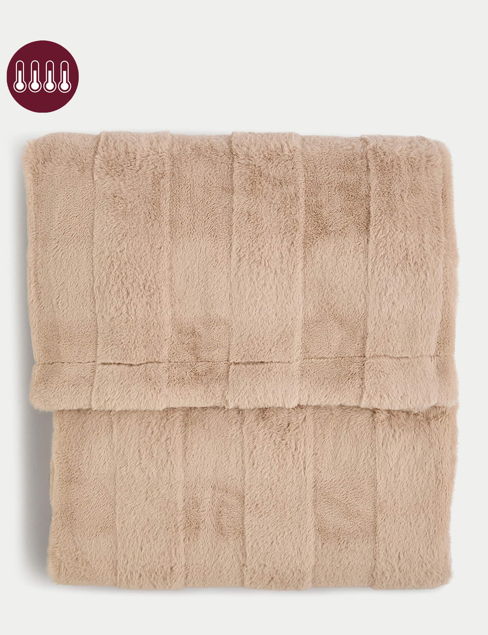 M&S Faux Fur Striped Throw - Large - Neutral, Neutral