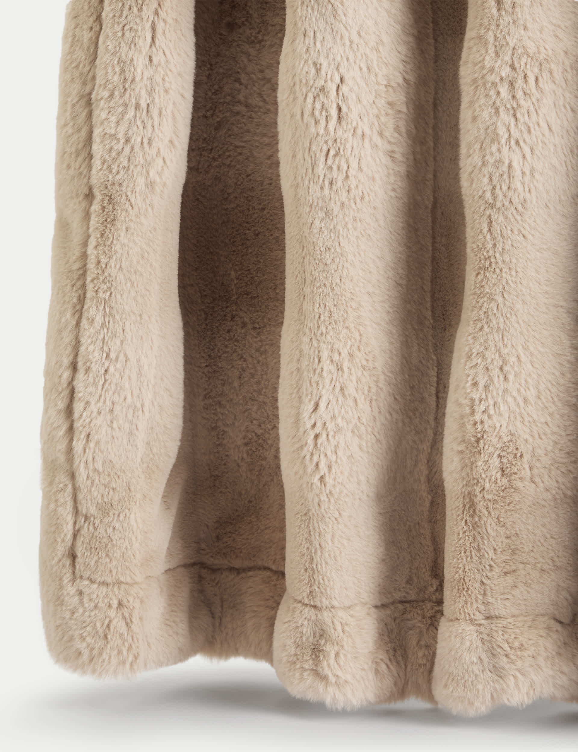 M&S Collection Faux Fur Striped Throw - MED - Neutral, Neutral