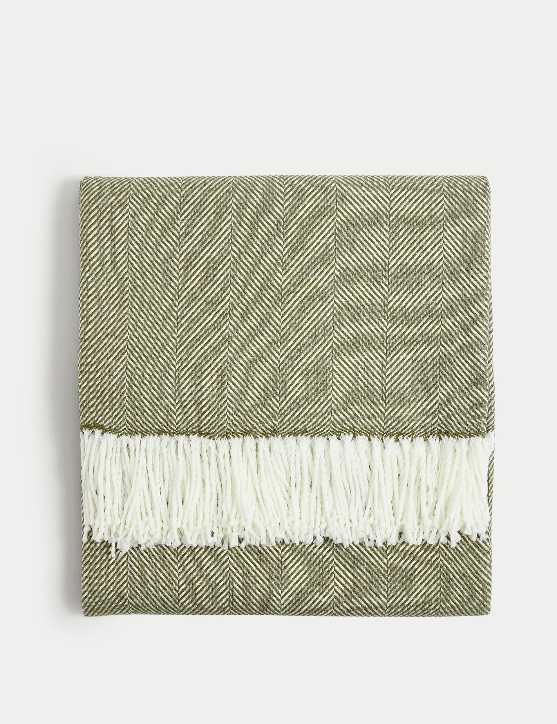 M&S Collection Herringbone Throw - Olive Mix, Olive Mix