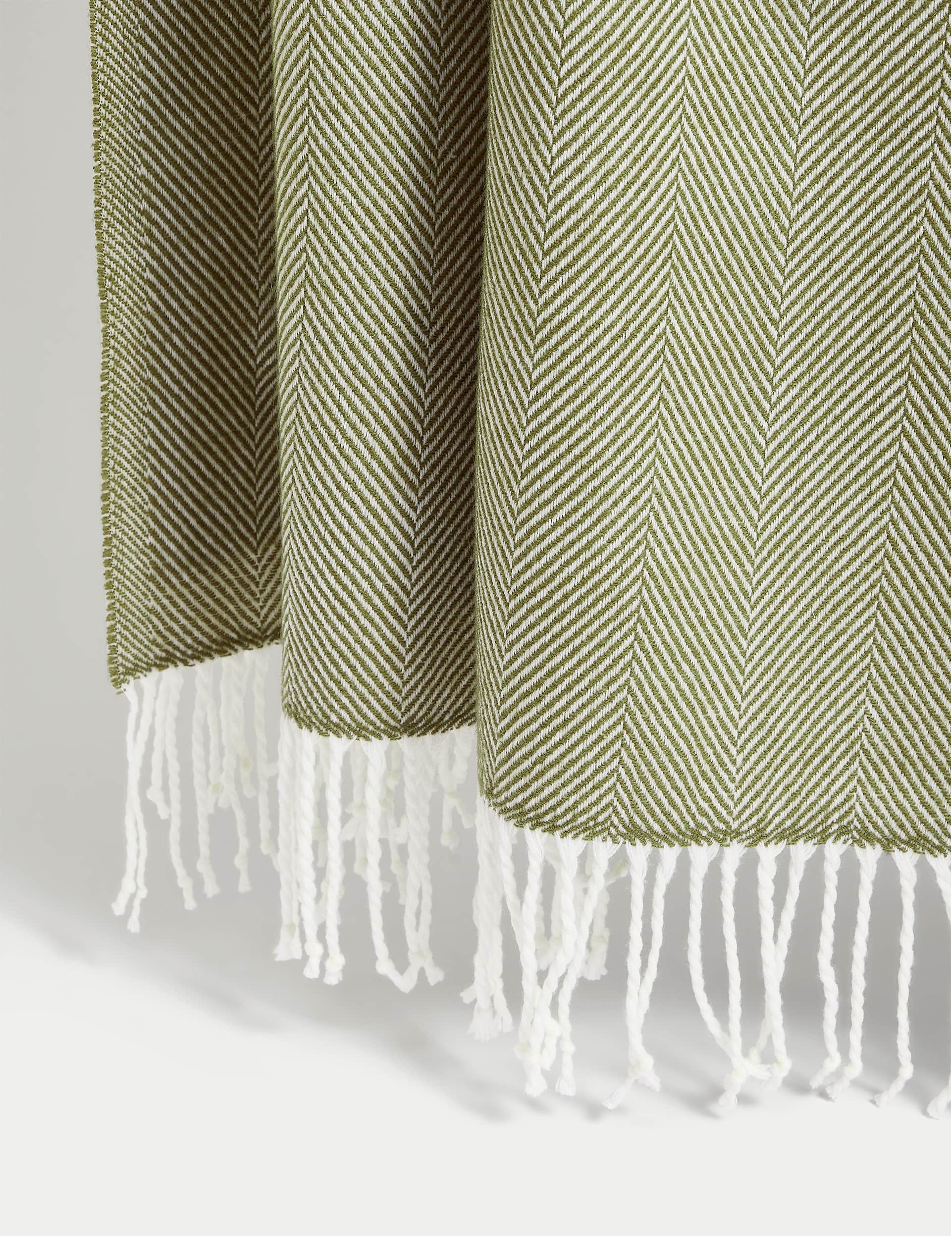 M&S Collection Herringbone Throw - Olive Mix, Olive Mix