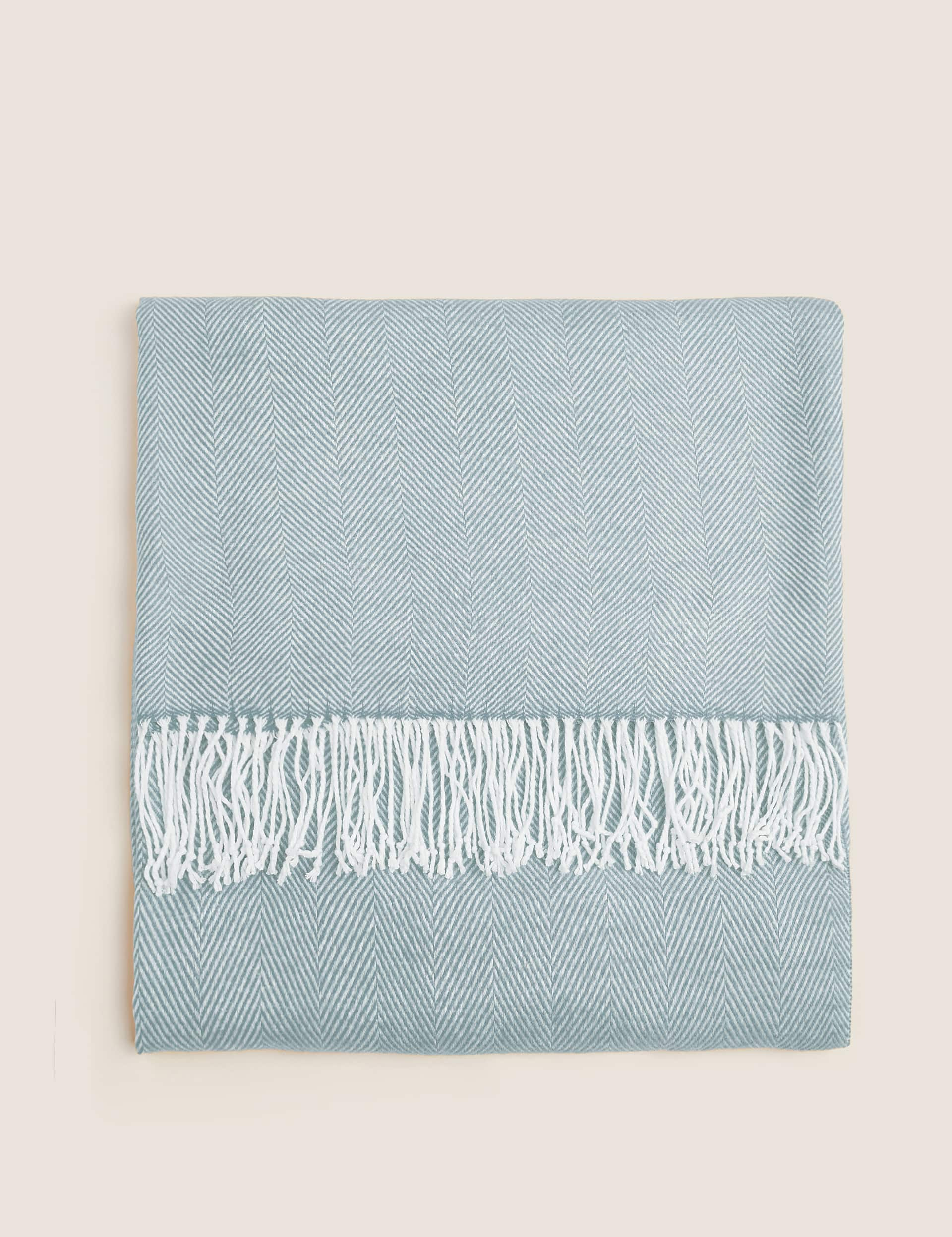 M&S Herringbone Throw - Light Blue, Light Blue