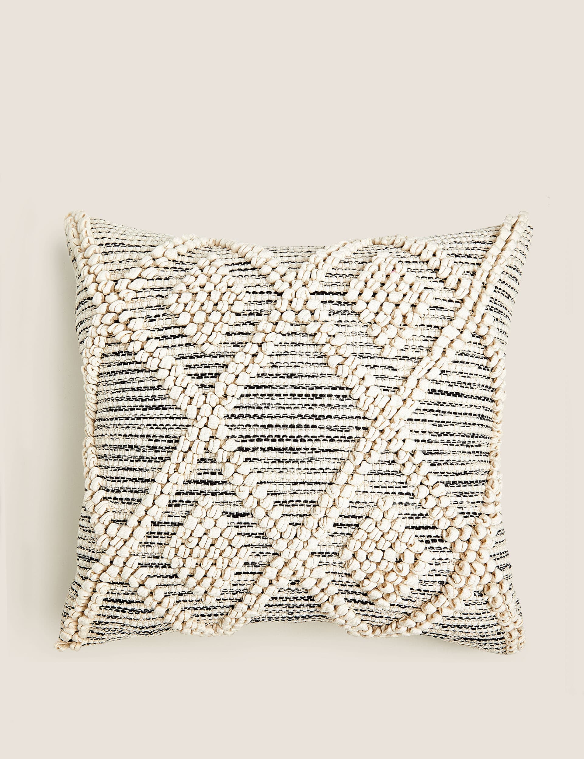 M&S Pure Cotton Macram Tufted Diamond Cushion - Natural Mix, Natural Mix