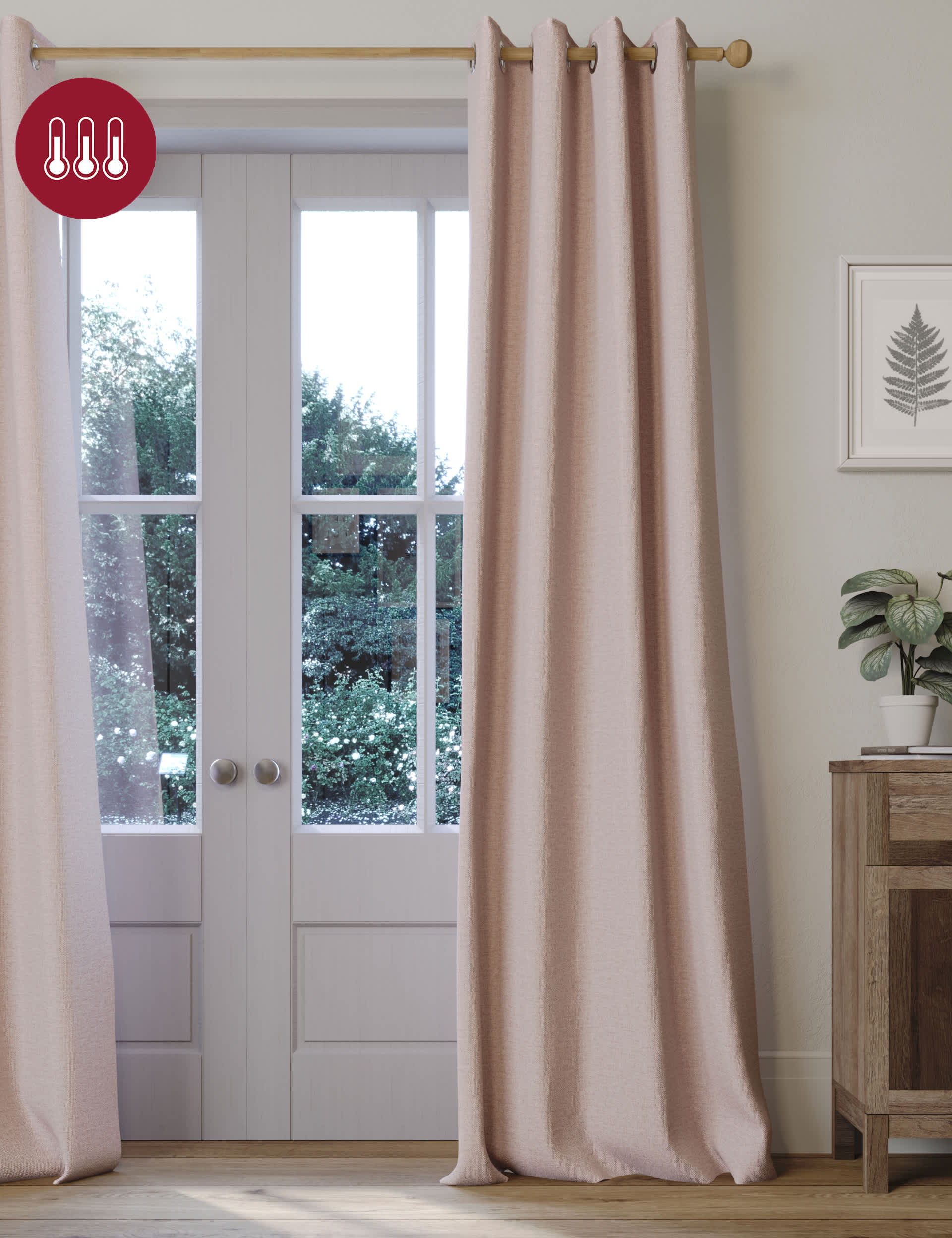 M&S Brushed Eyelet Blackout Temperature Smart Curtains - NAR72 - Blush, Cream,Terracotta,Blush,Champ