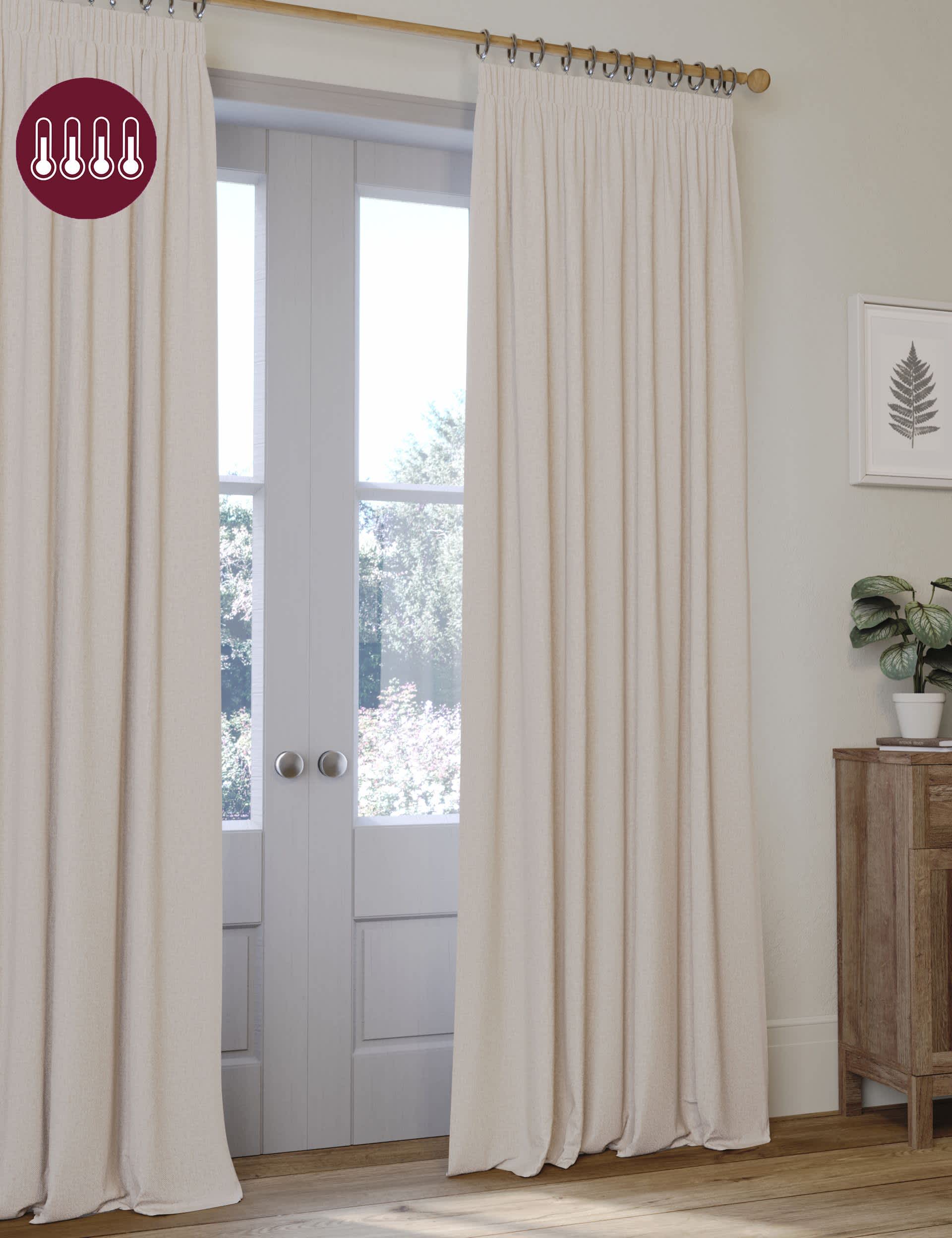 M&S Brushed Pencil Pleat Blackout Ultra Thermal Curtains - WDR72 - Champagne, Charcoal Mix,Sage,Neut