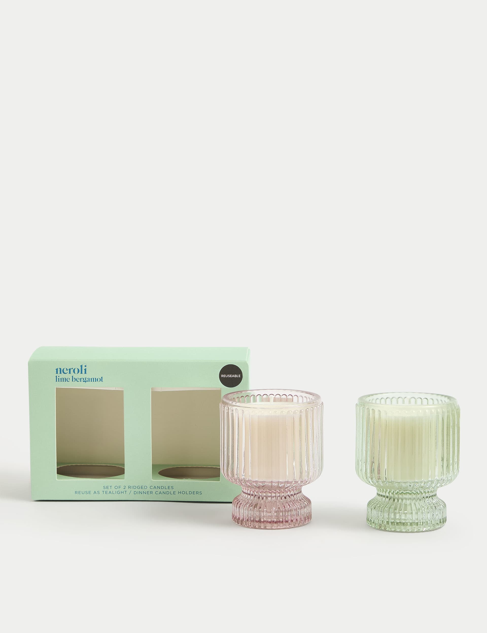 M&S Set of 2 Ridged Glass Candles - Multi, Multi