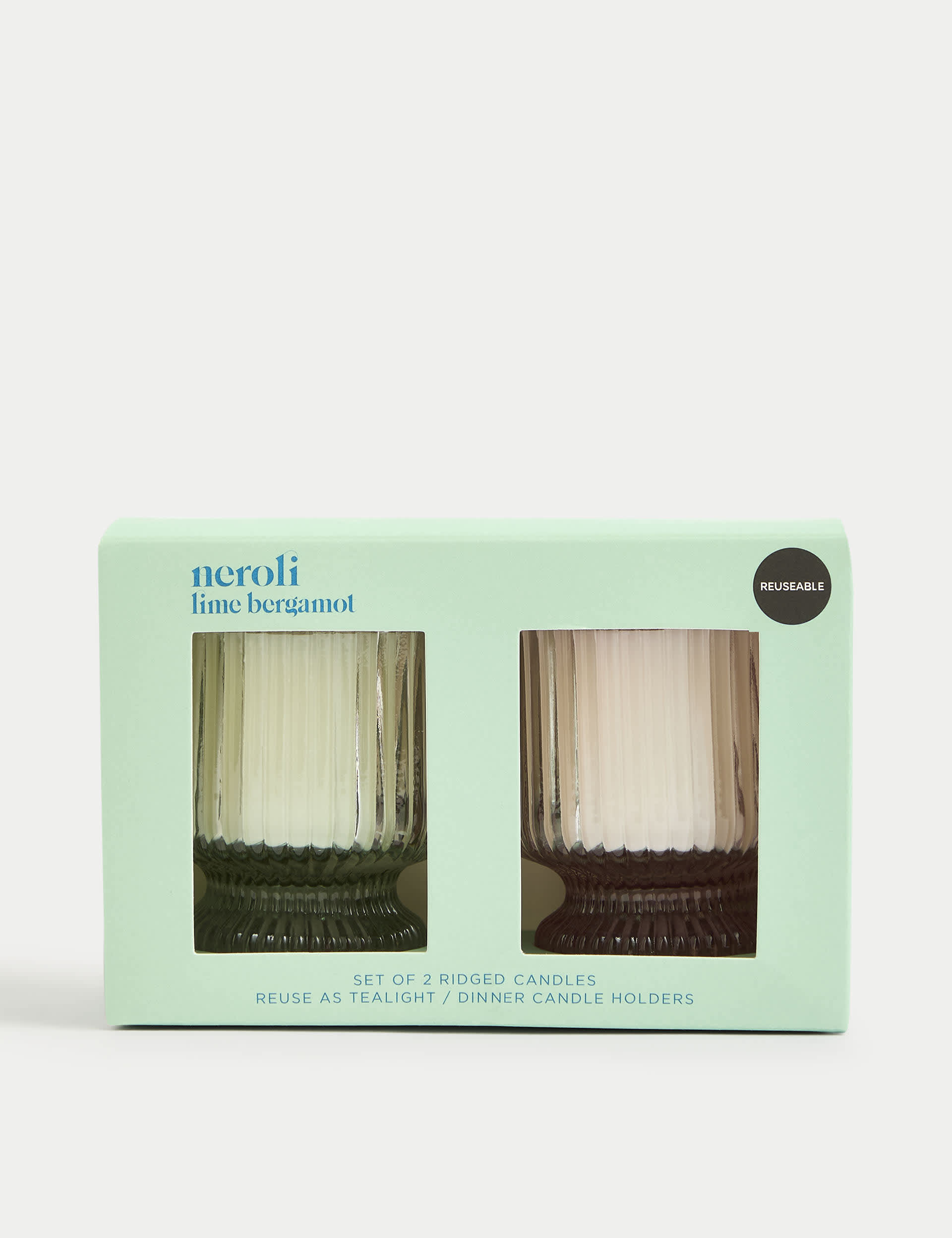 M&S Collection Set of 2 Ridged Glass Candles - Multi, Multi