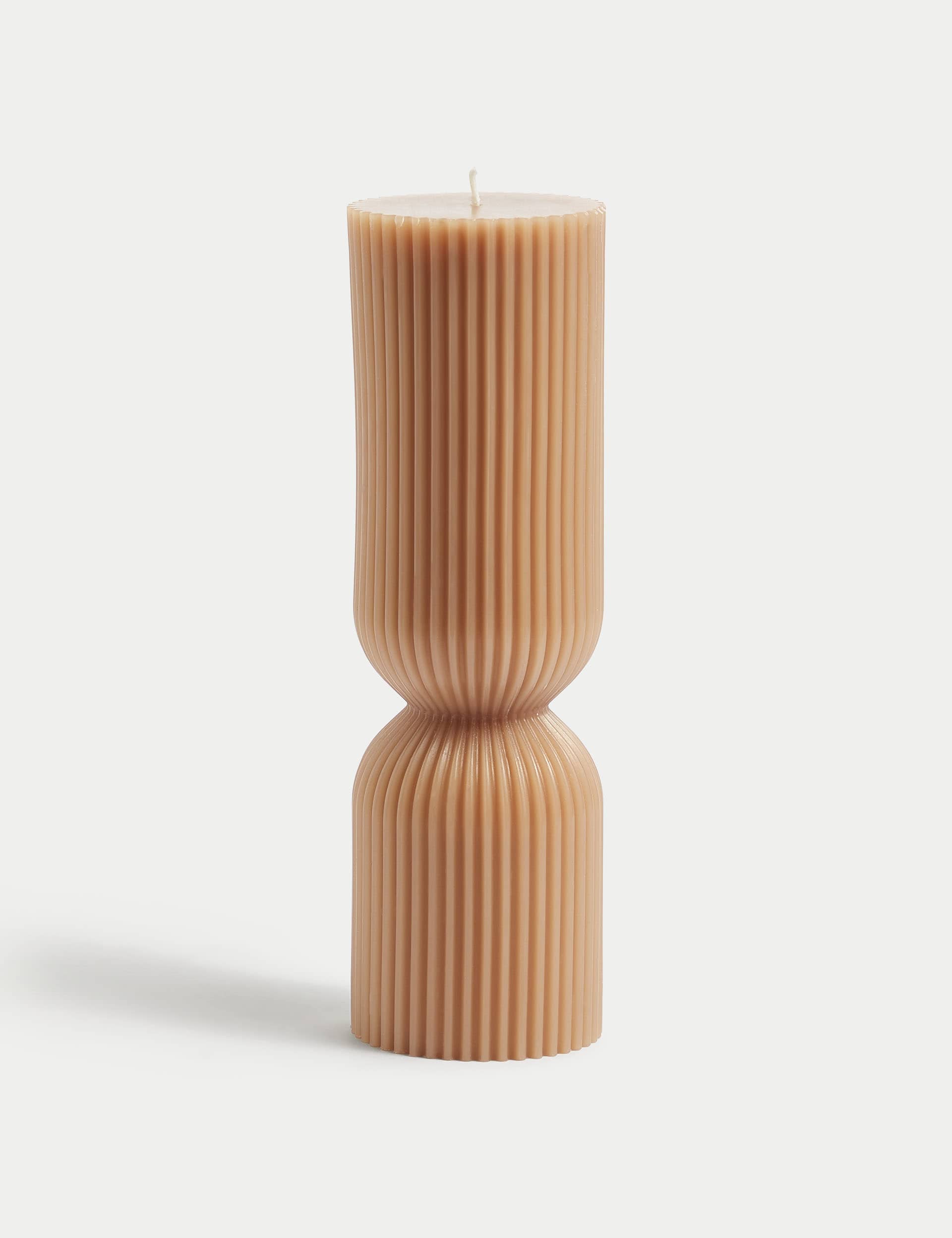 M&S Tall Ridged Pillar Candle - Brown, Brown