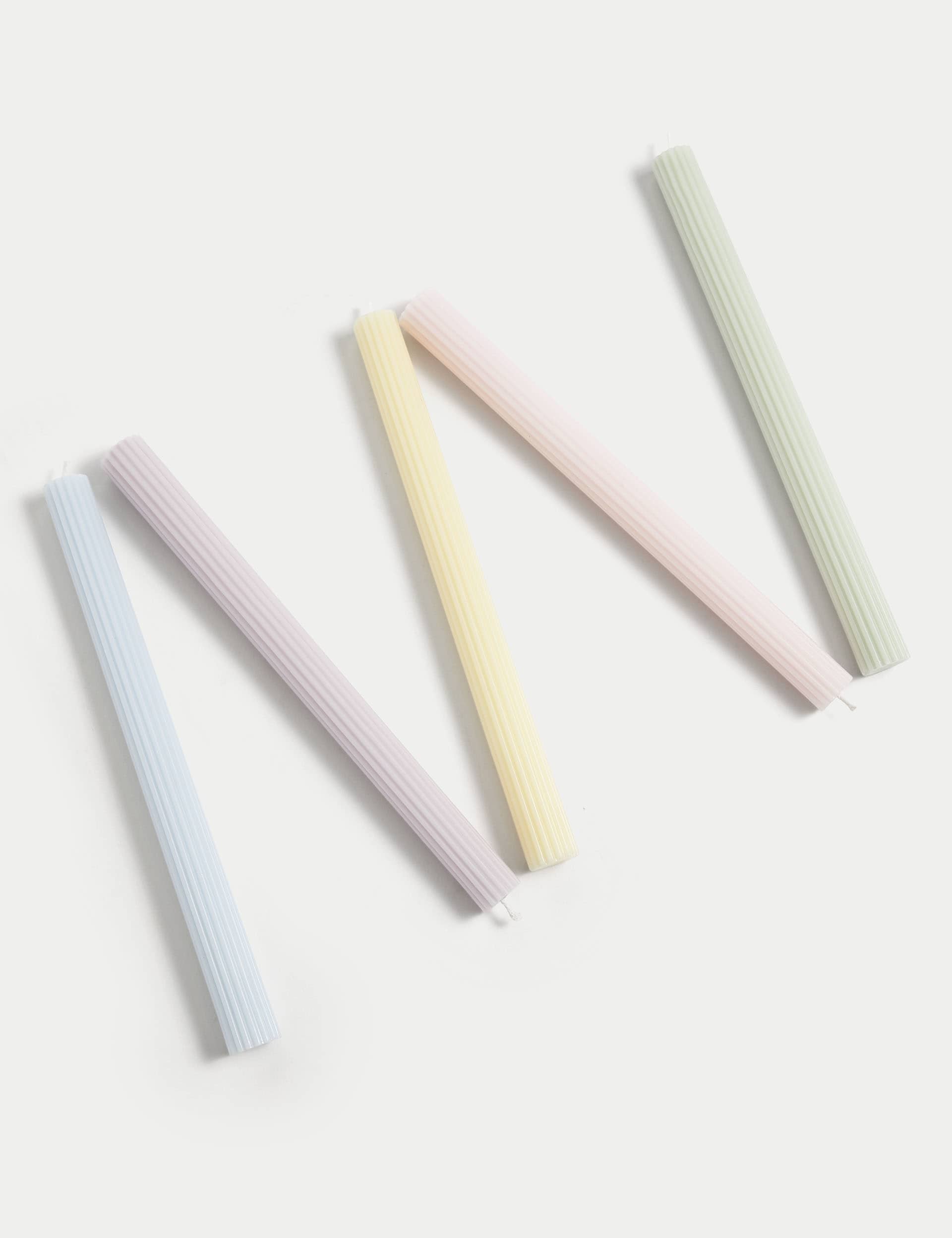 M&S Set of 5 Ridged Dinner Candles - Multi/Pastel, Multi/Neutral,Multi/Pastel