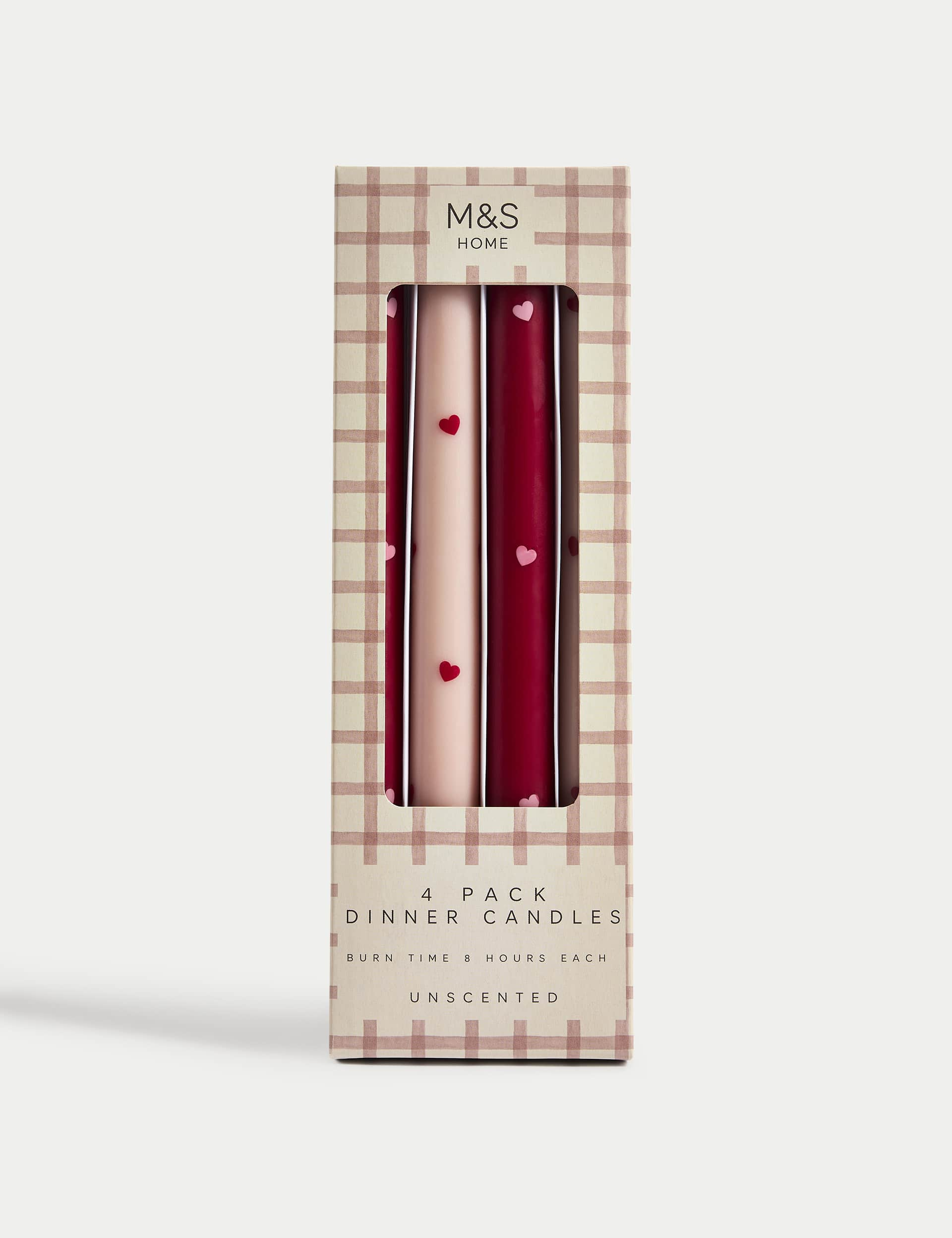 M&S Collection Set of 4 Heart Dinner Candles - Red Mix, Red Mix