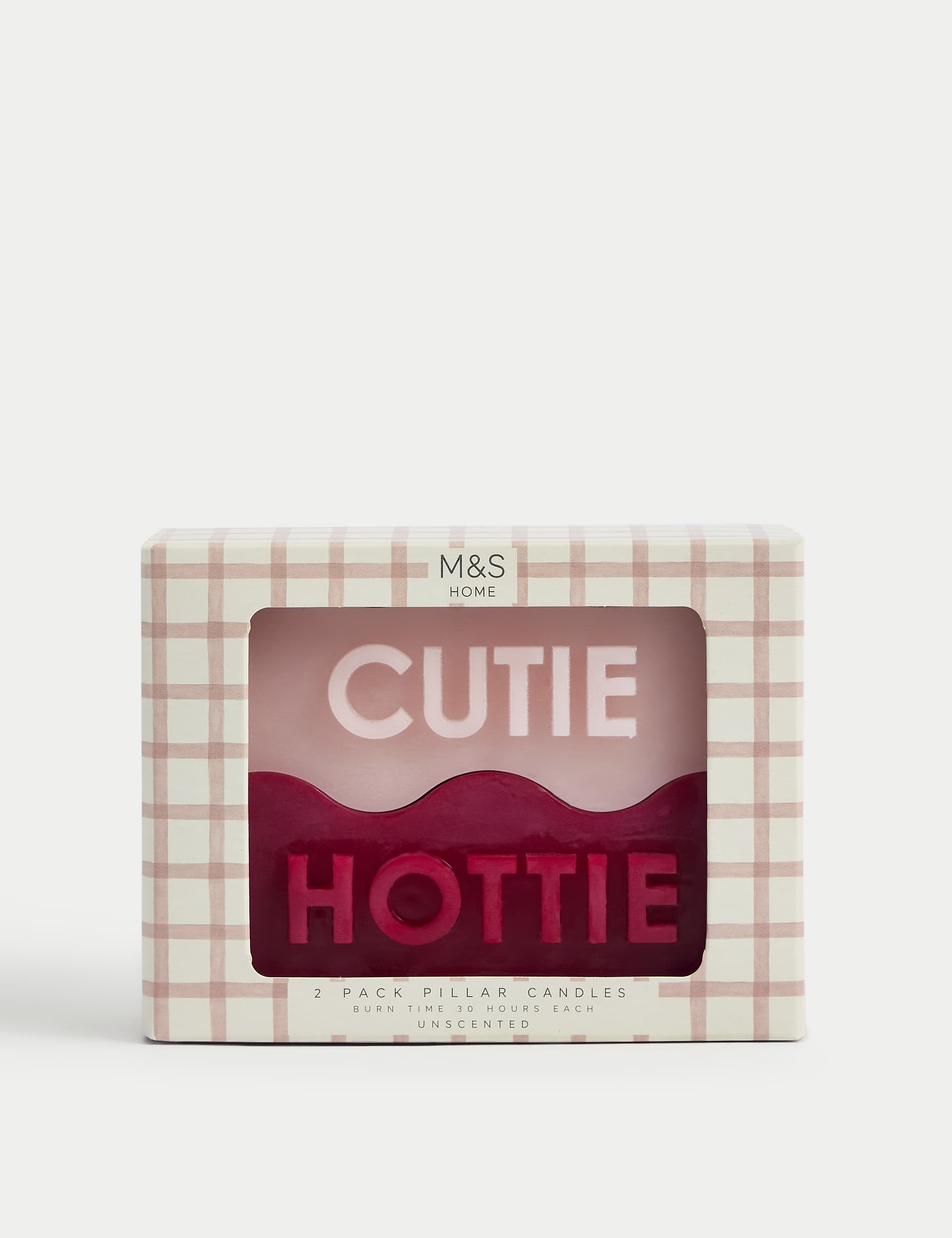 M&S Collection Set of 2 Hottie & Cutie Pillar Candles - Red Mix, Red Mix