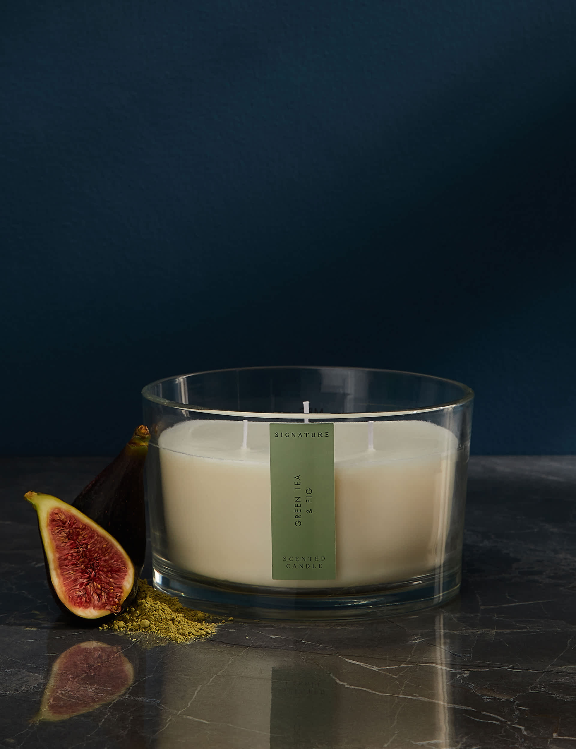 Signature Green Tea & Fig 3 Wick Candle - Dark Green Mix, Dark Green Mix