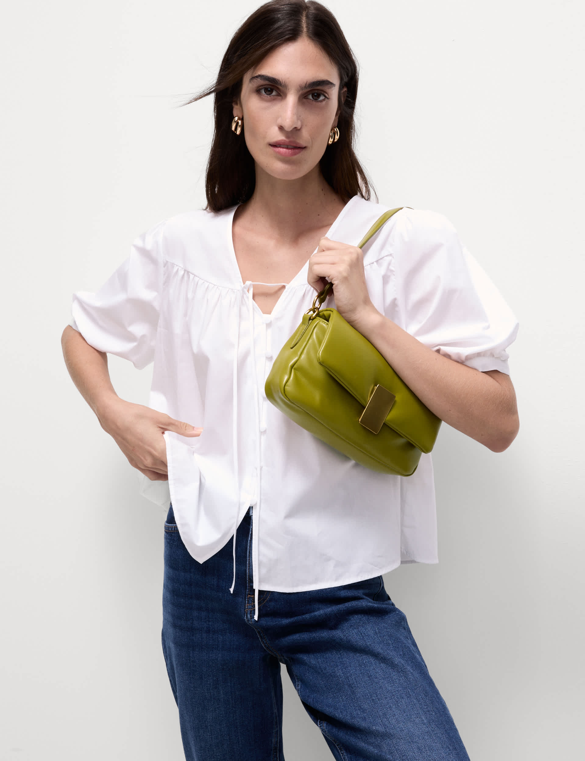 M&S Women's Faux Leather Puffy Baguette Bag