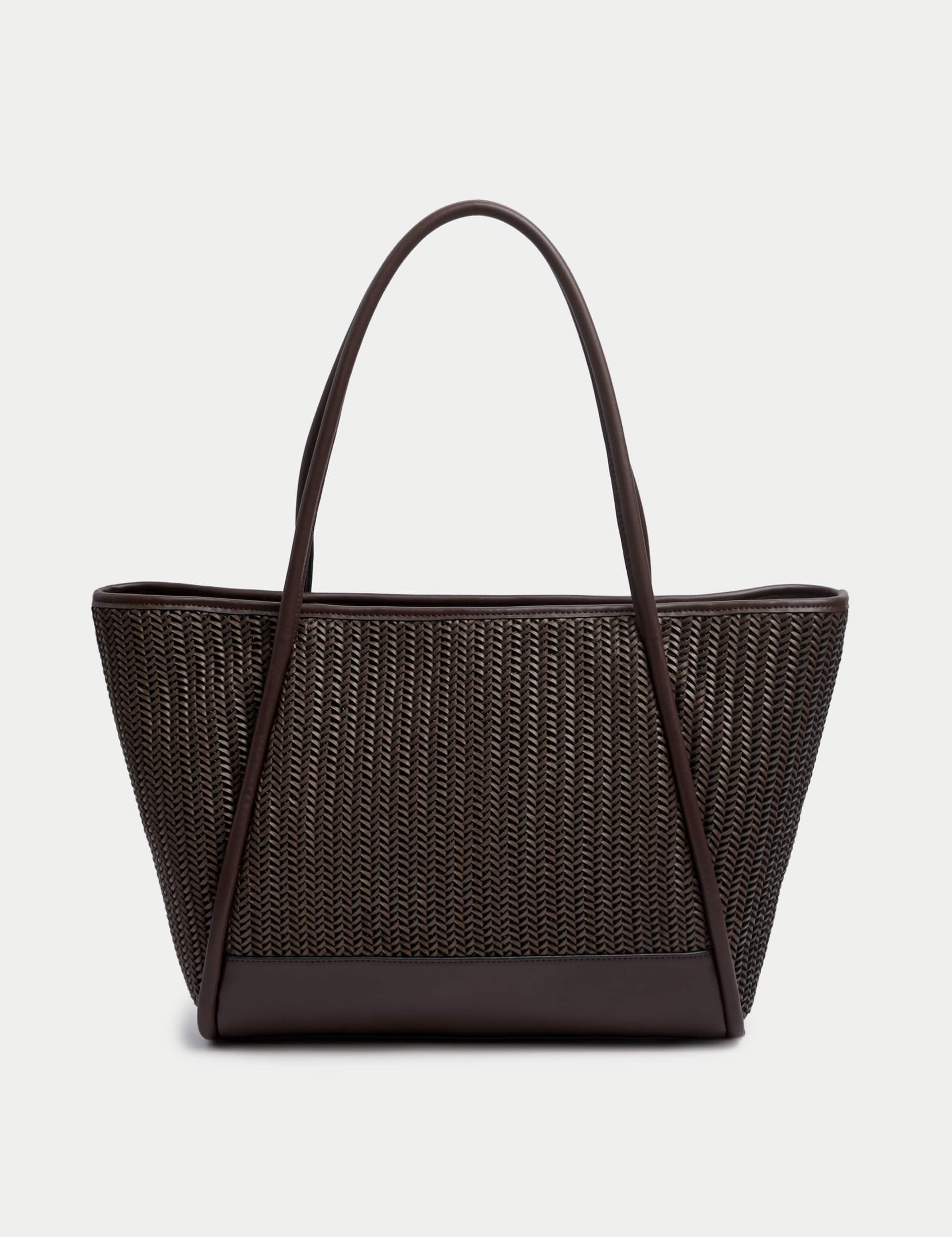 M&S Women's Faux Leather Woven Structured Tote Bag - Brown Mix, Black,Brown Mix