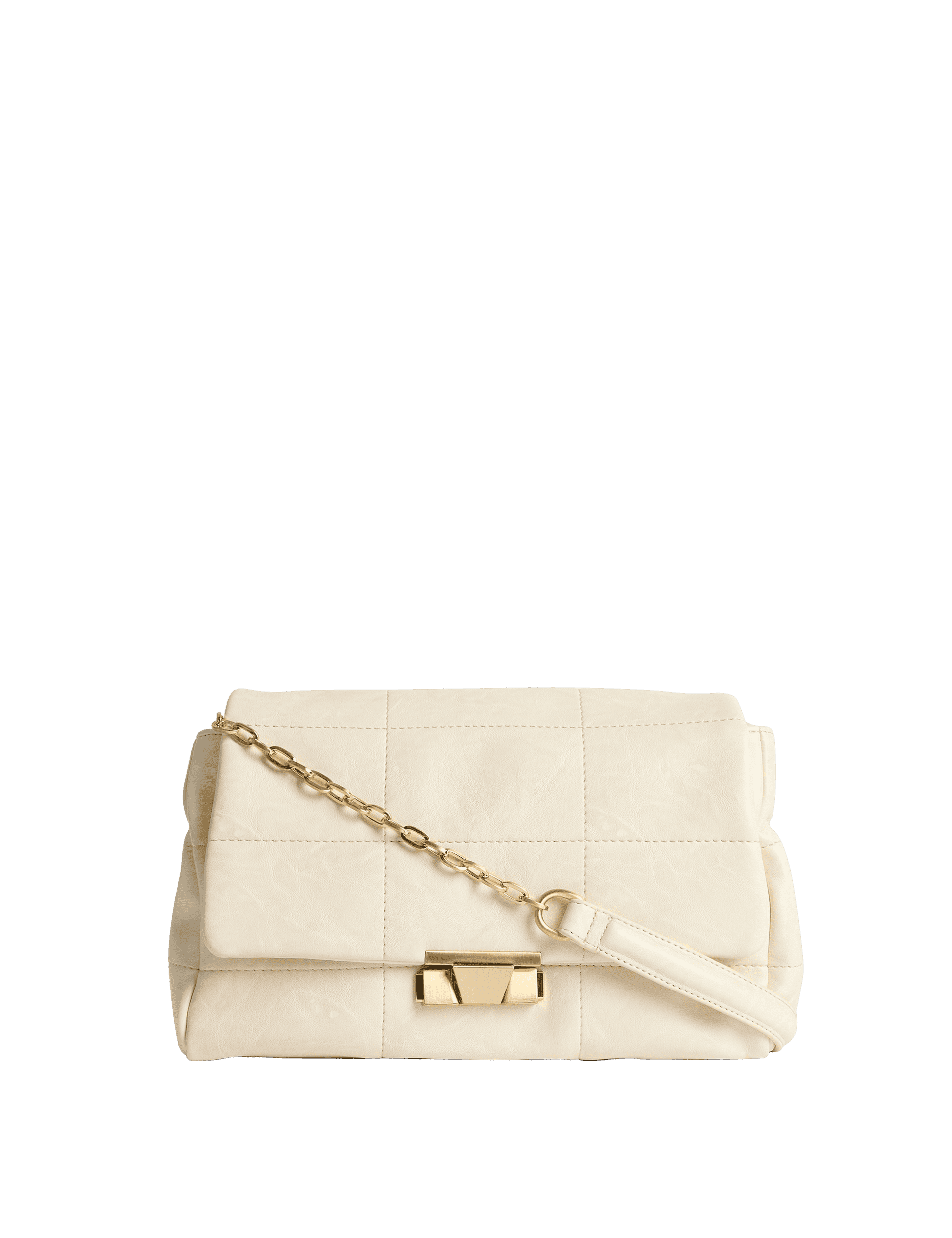 M&S Collection Women's Faux Leather Quilted Shoulder Bag - Cream, Dark Brown,Cream