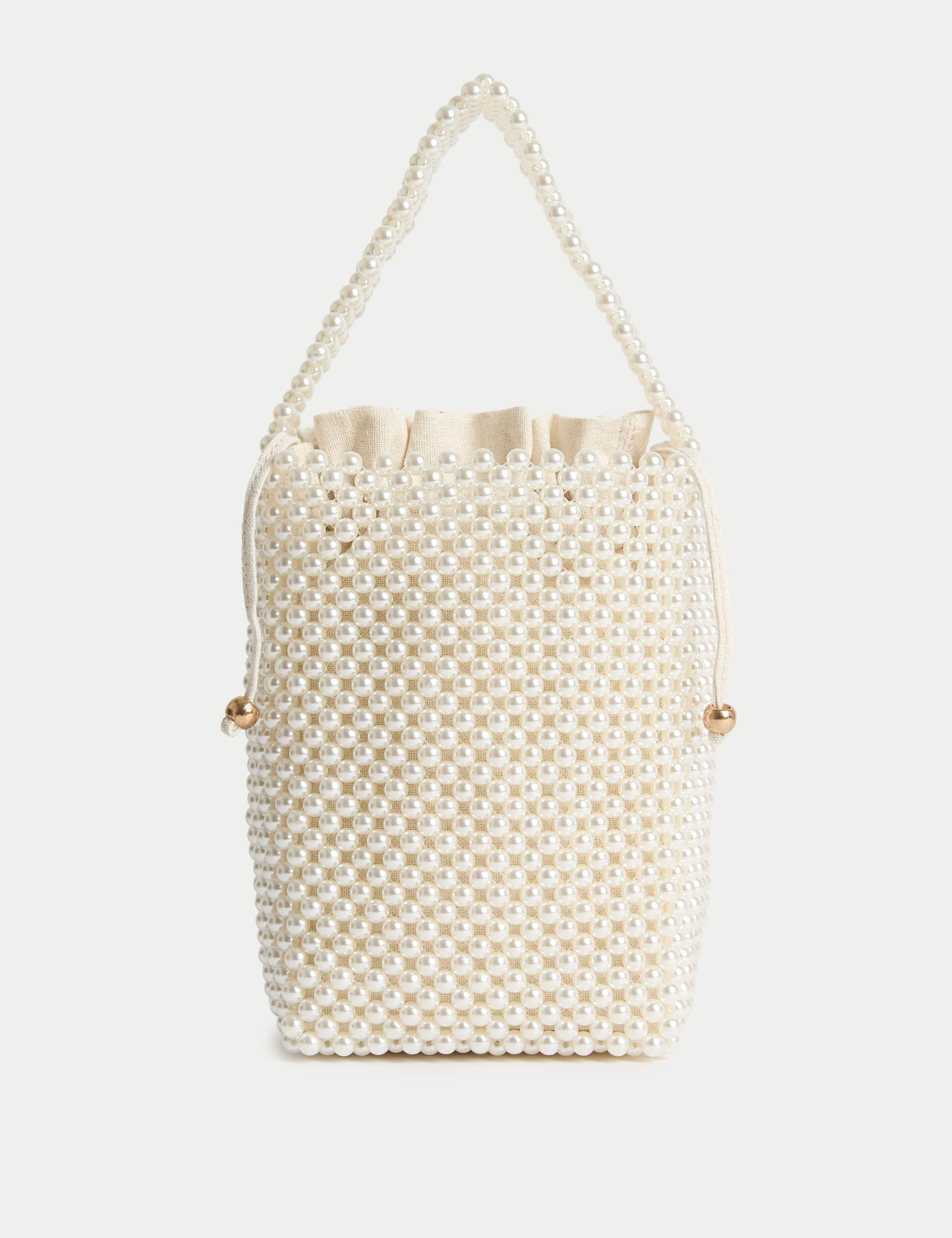 M&S Collection Women's Beaded Drawstring Grab Bag - Cream, Cream