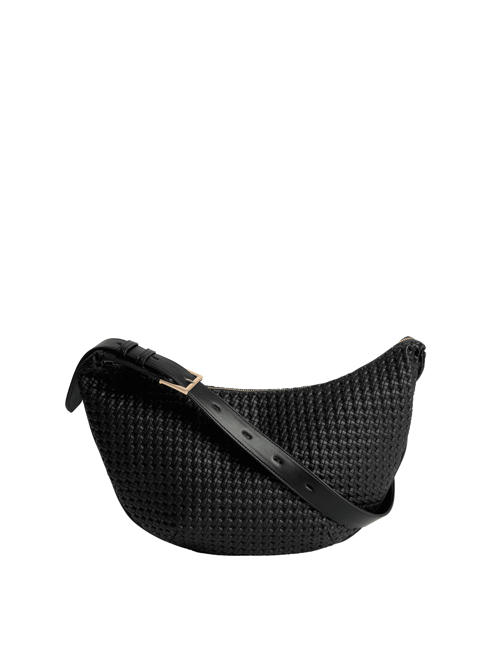 M&S Collection Women's Faux Leather Woven Shoulder Bag - Black, Black