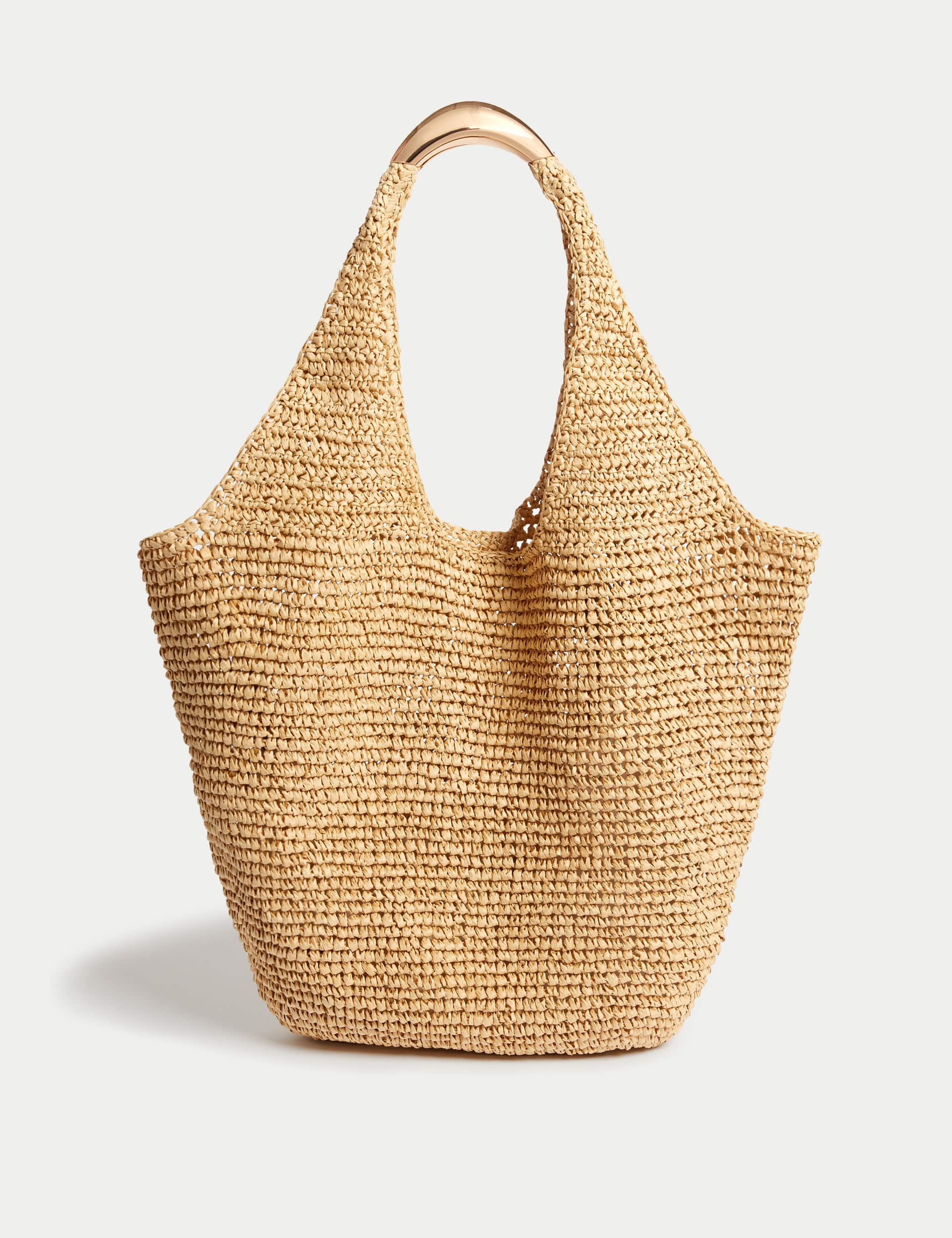 M&S Collection Women's Straw Tote Bag - Natural, Black,Natural