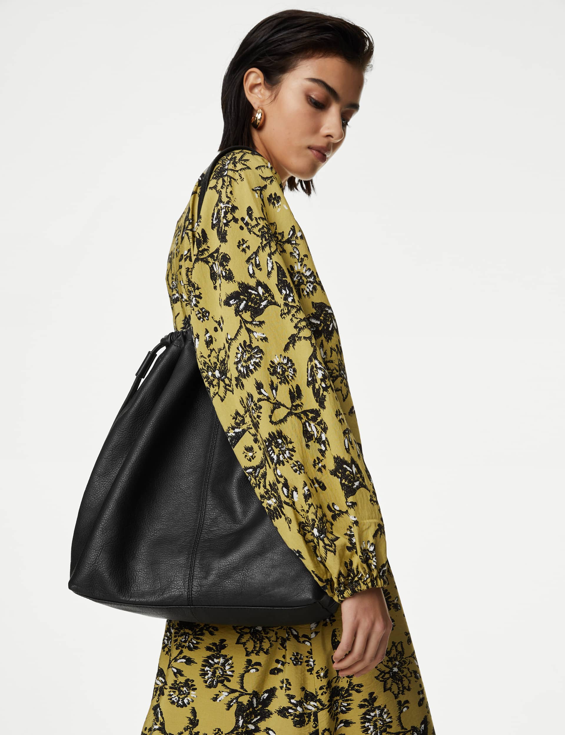 M&S Women's Leather Drawstring Tote Bag