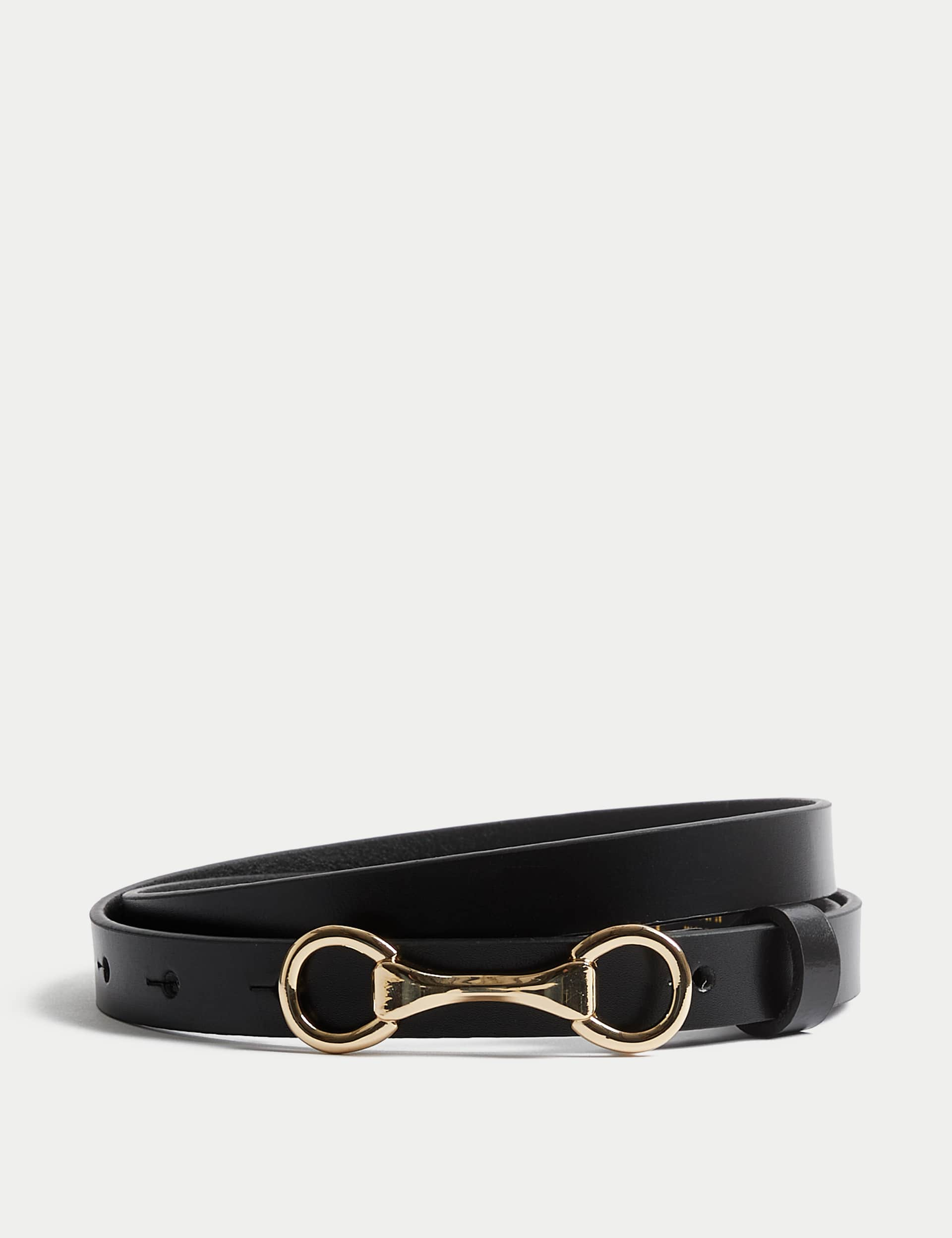 M&S Women's Leather Snaffle Waist Belt - XS - Black, Black