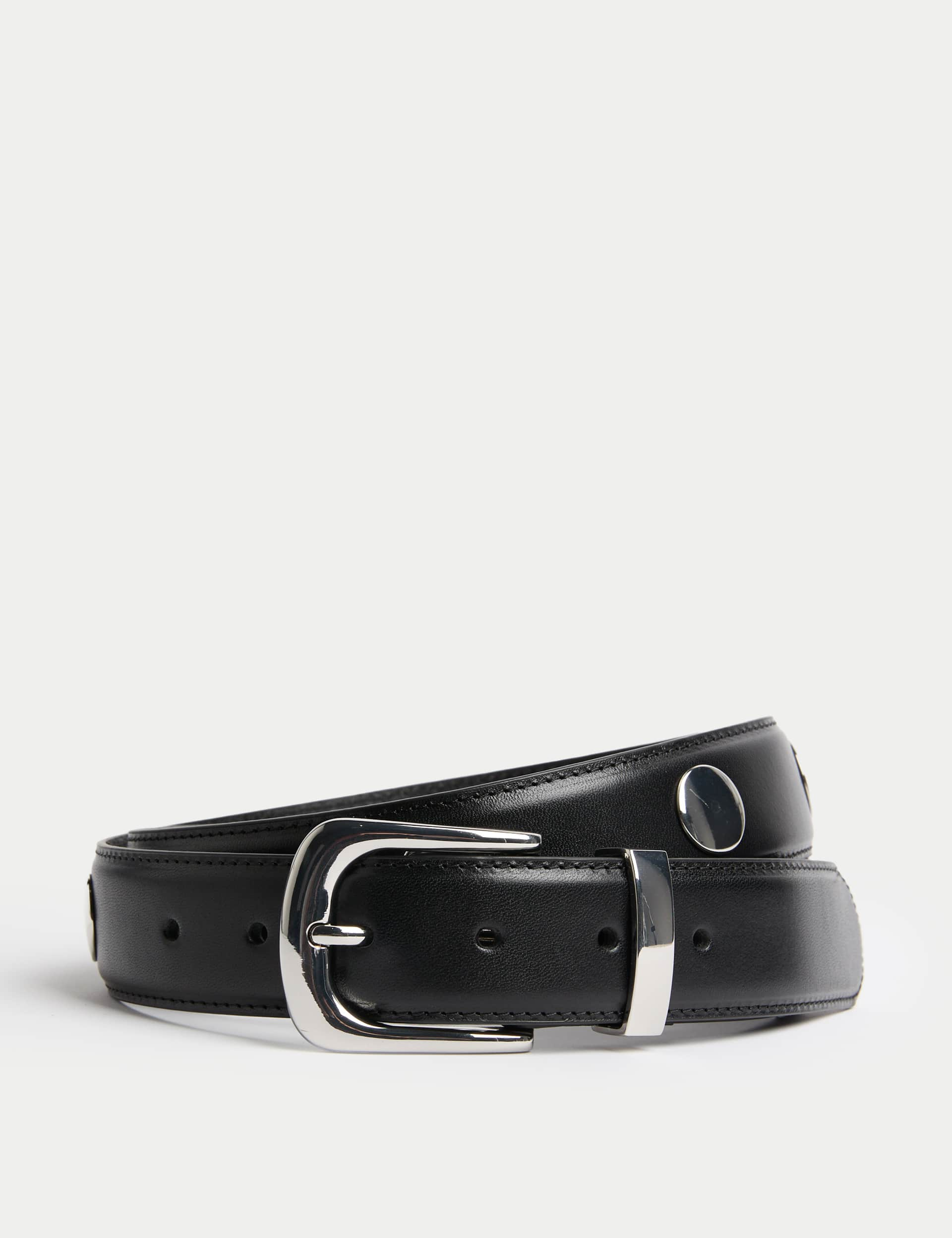 M&S Women's Leather Studded Belt - M - Black Mix, Black Mix