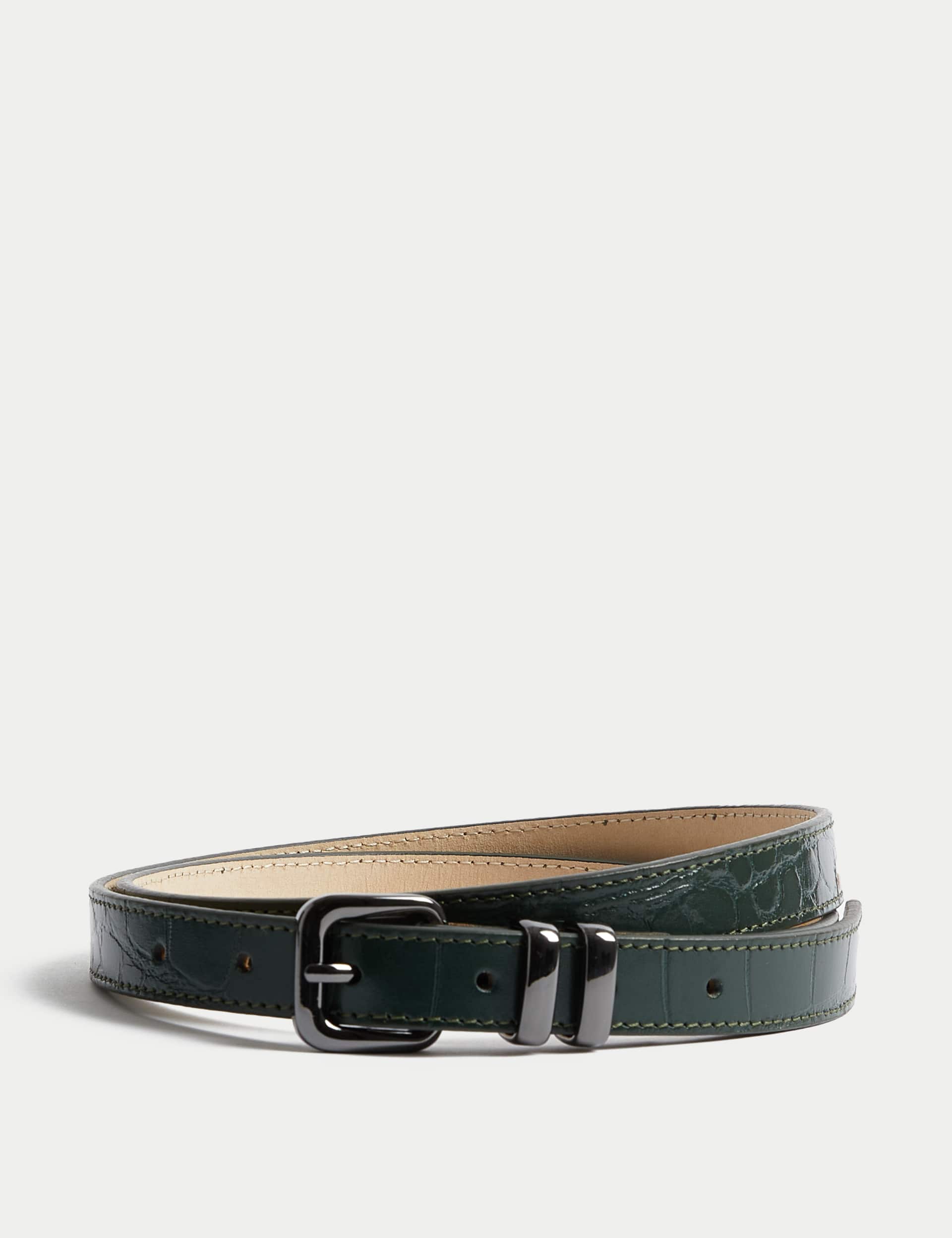 M&S Women's Leather Lizard Effect Slim Jeans Belt