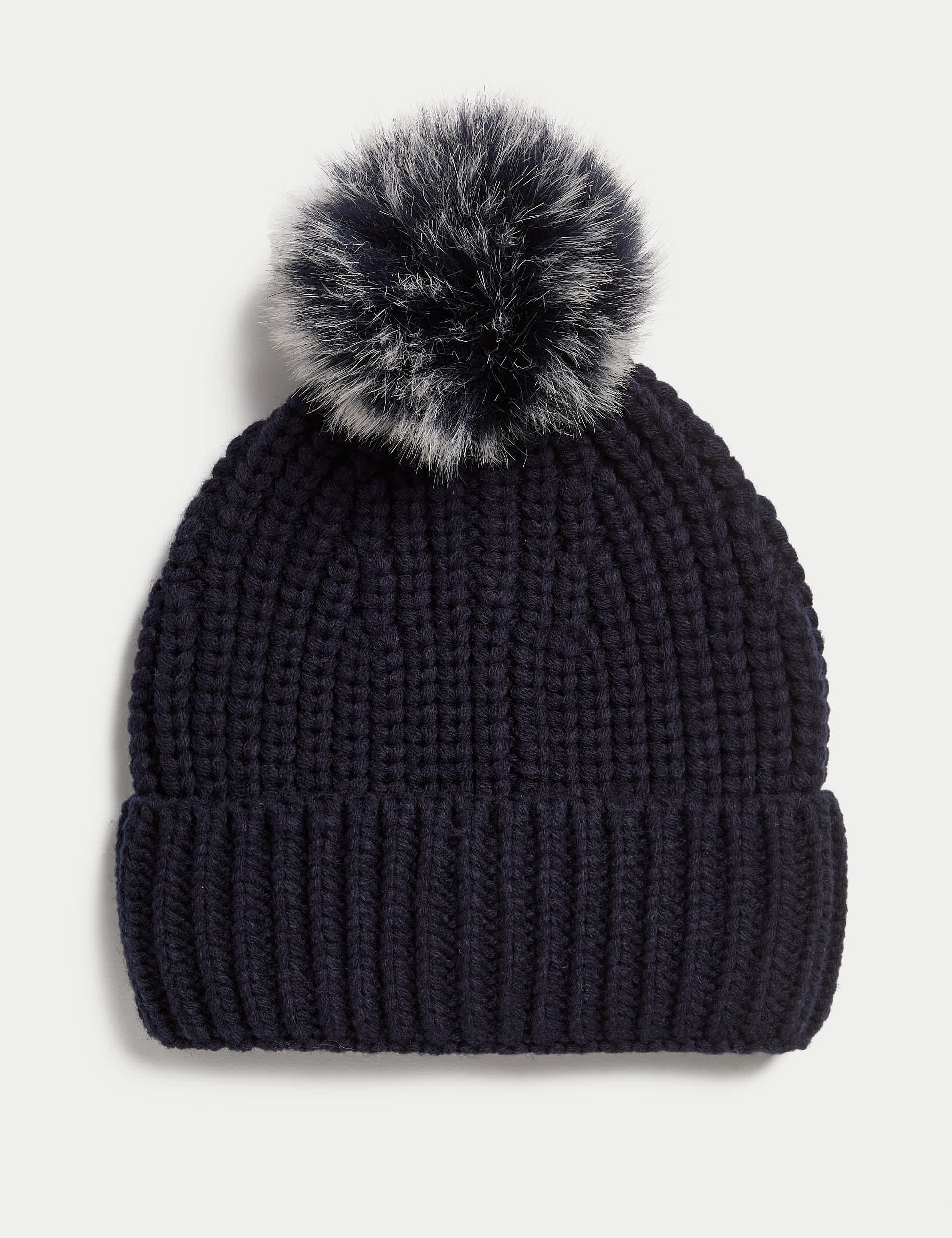 M&S Women's Pom Pom Beanie - Navy, Grey Mix,Burgundy,Black,Navy