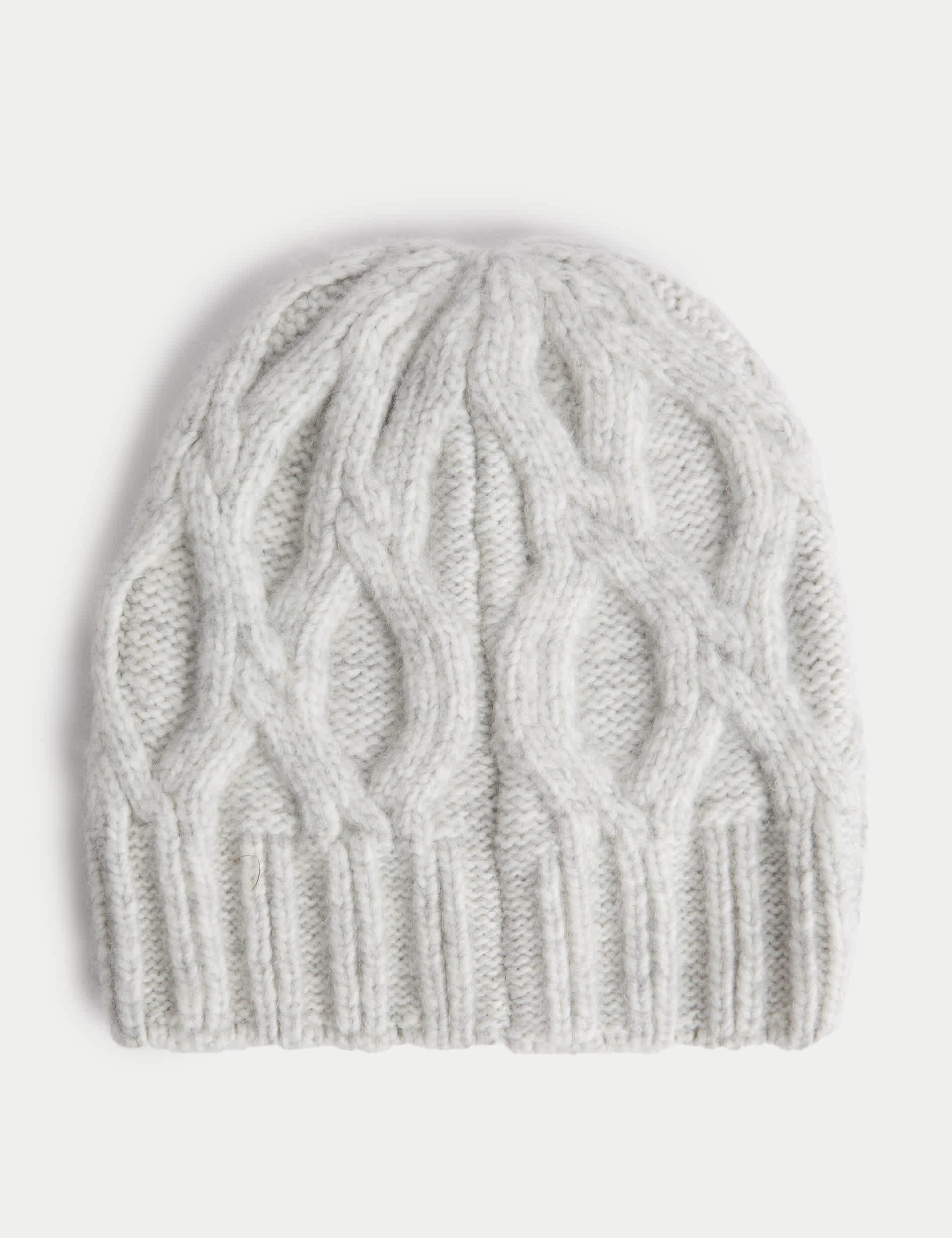 M&S Women's Knitted Cable Beanie Hat - Grey, Grey,Cream