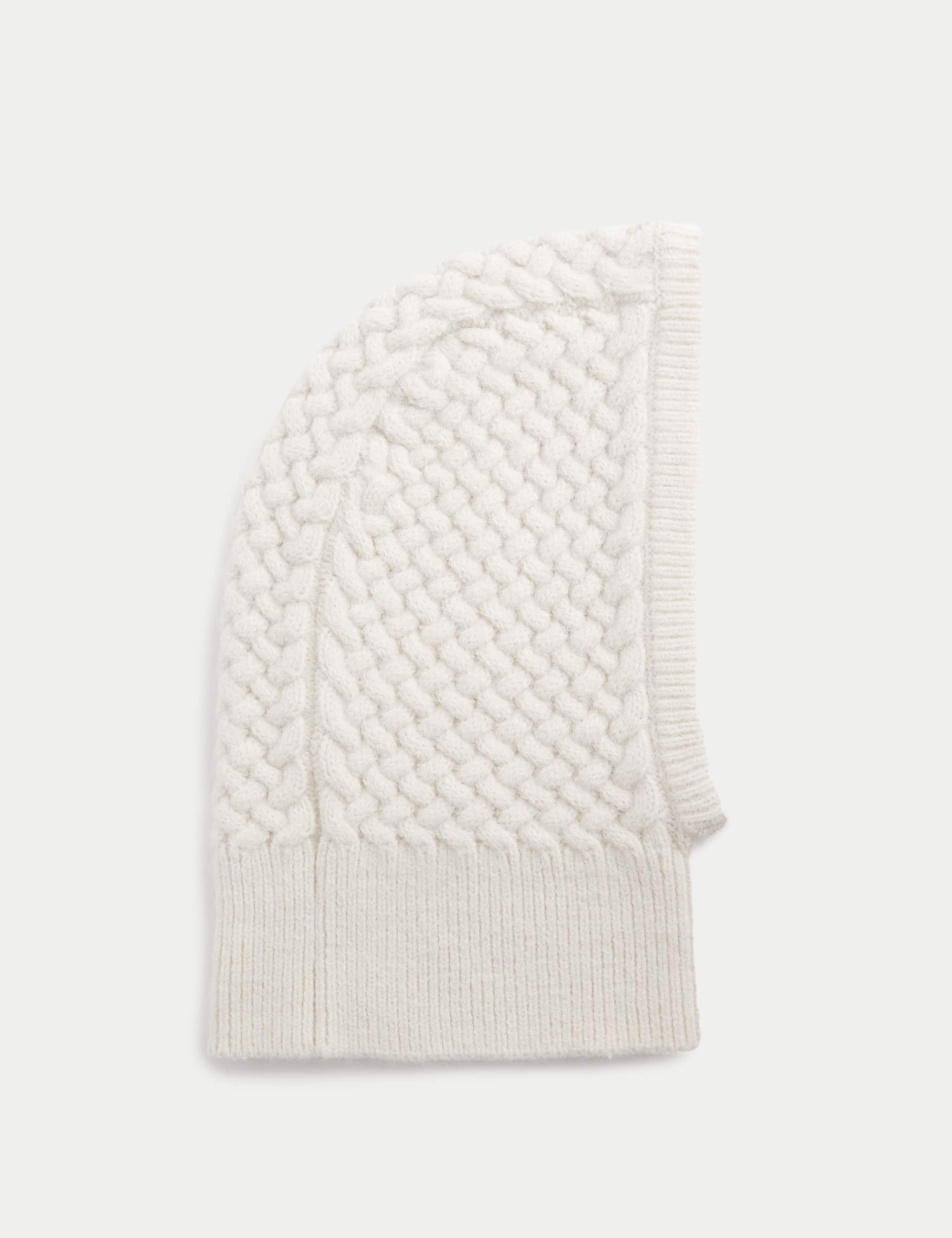 M&S Women's Knitted Cable Balaclava Hat - Cream, Black,Cream