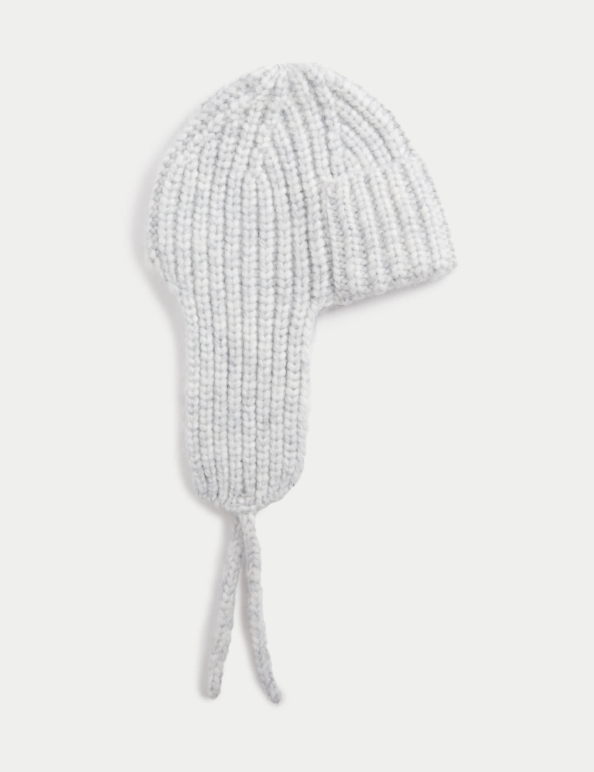 M&S Women's Knitted Trapper Hat with Wool - Grey Mix, Grey Mix,Natural