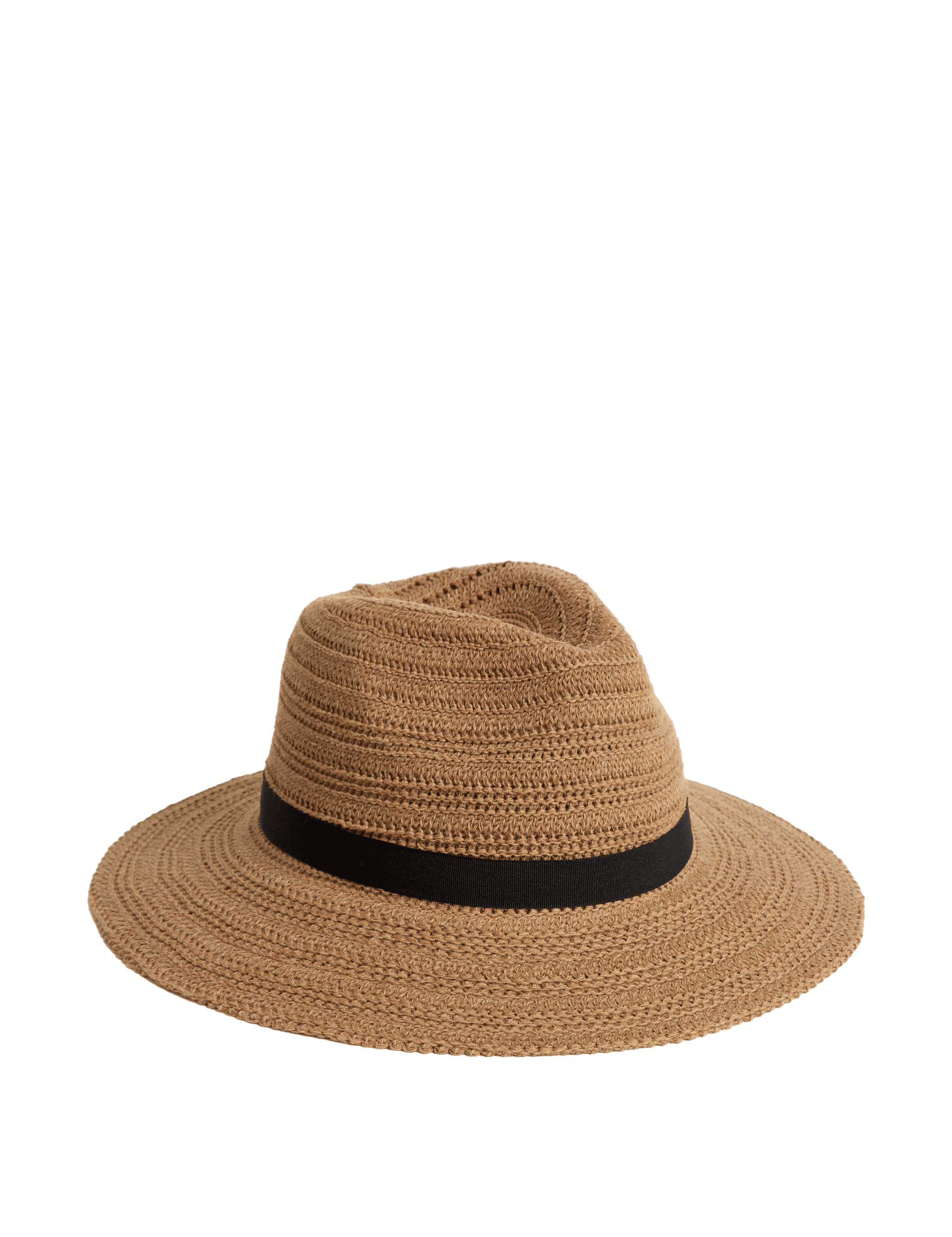 M&S Collection Women's Cotton Rich Fedora Hat - S-M - Natural, Natural