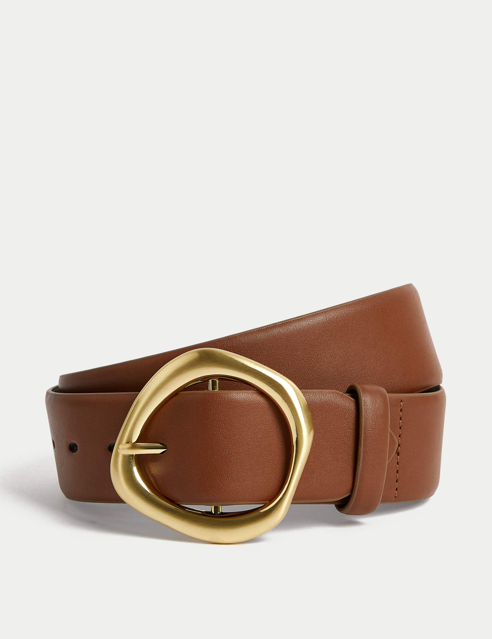 M&S Women's Faux Leather Waist Belt - M - Tan, Tan,Black