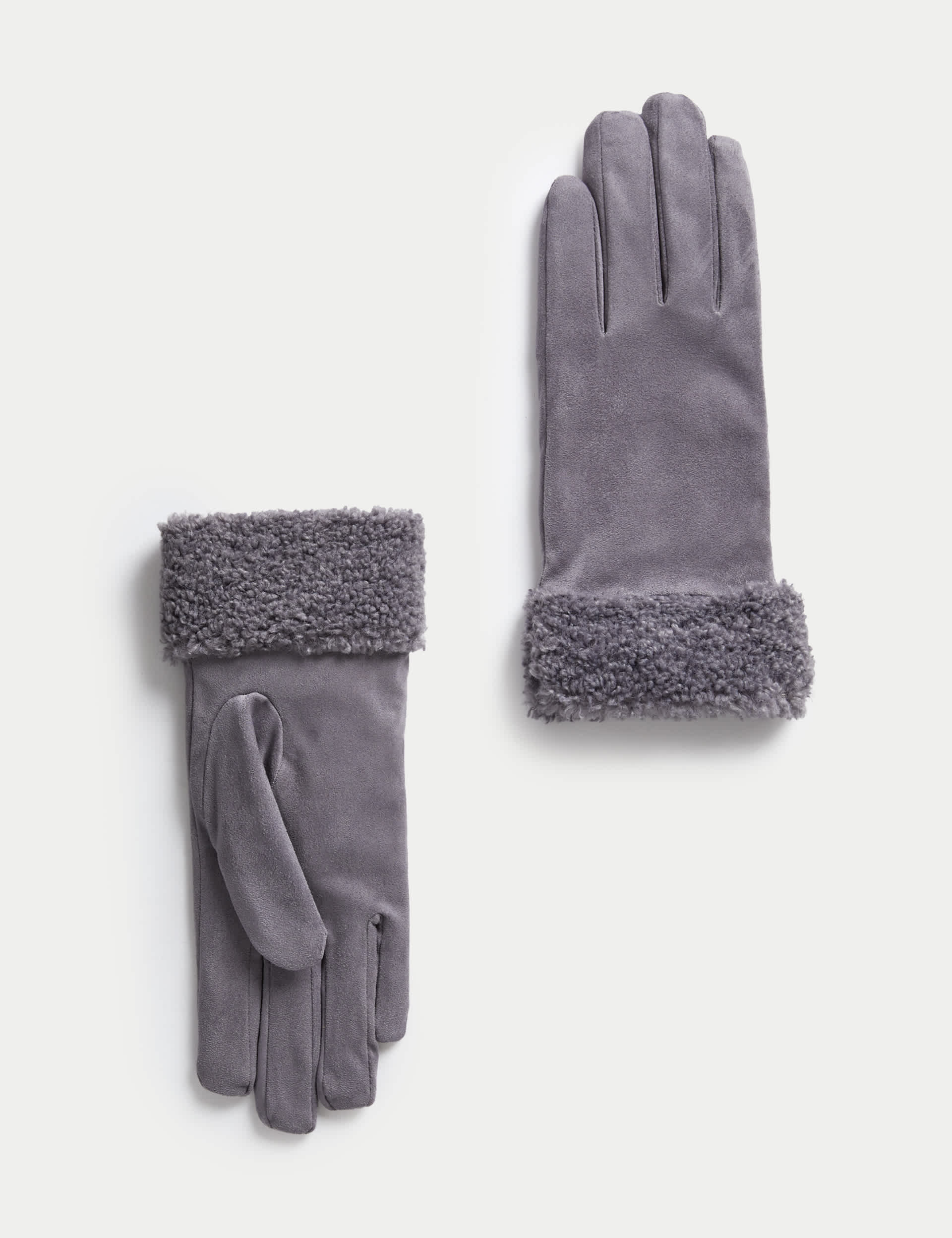 M&S Women's Faux Sheepskin Cuffed Gloves - M - Grey, Grey,Natural,Black