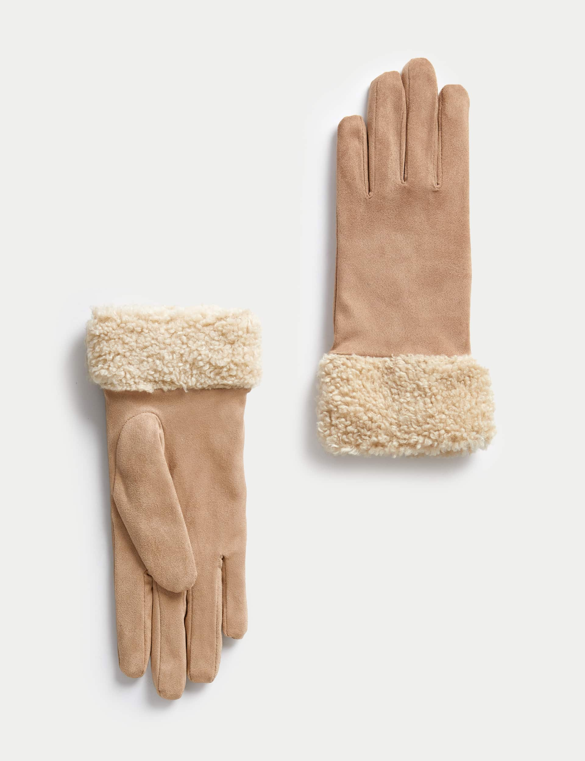 M&S Women's Faux Sheepskin Cuffed Gloves - M - Natural, Grey,Natural,Black