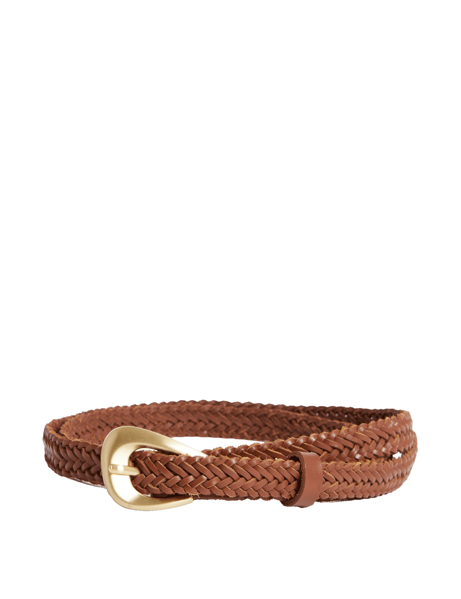 M&S Collection Women's Leather Woven Feature Buckle Skinny Jeans Belt - M - Tan, Tan,Silver