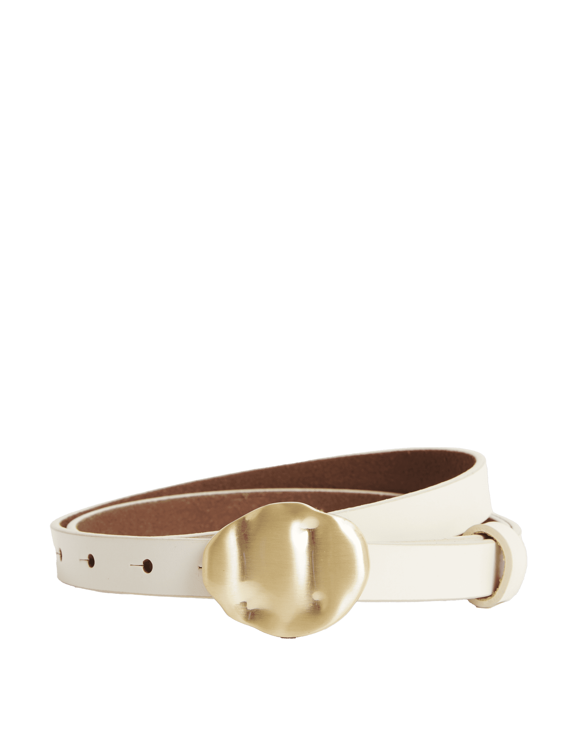 M&S Collection Women's Leather Feature Buckle Jeans Belt - Cream, Black,Cream