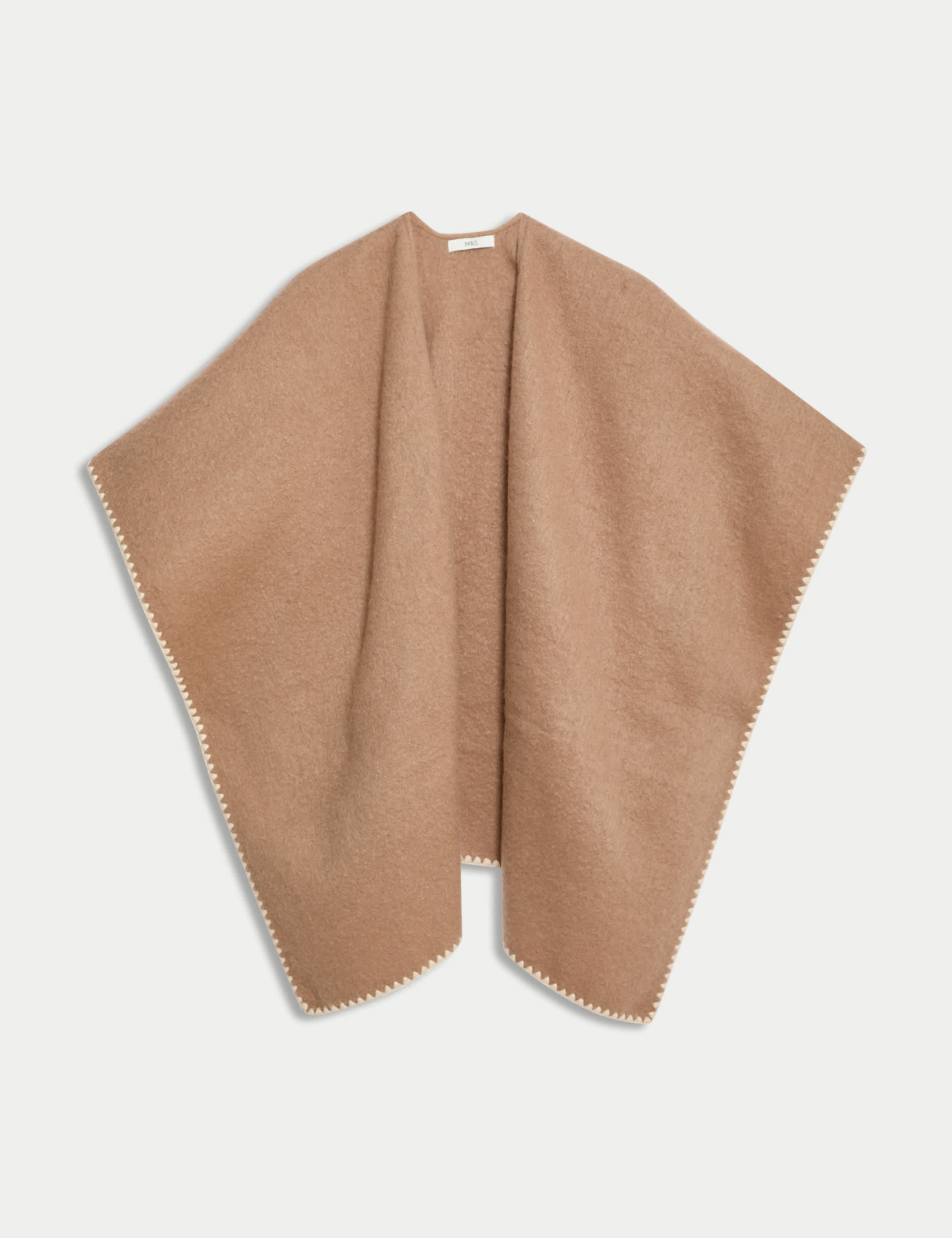 M&S Women's Brushed Whipstitch Poncho - Camel, Camel