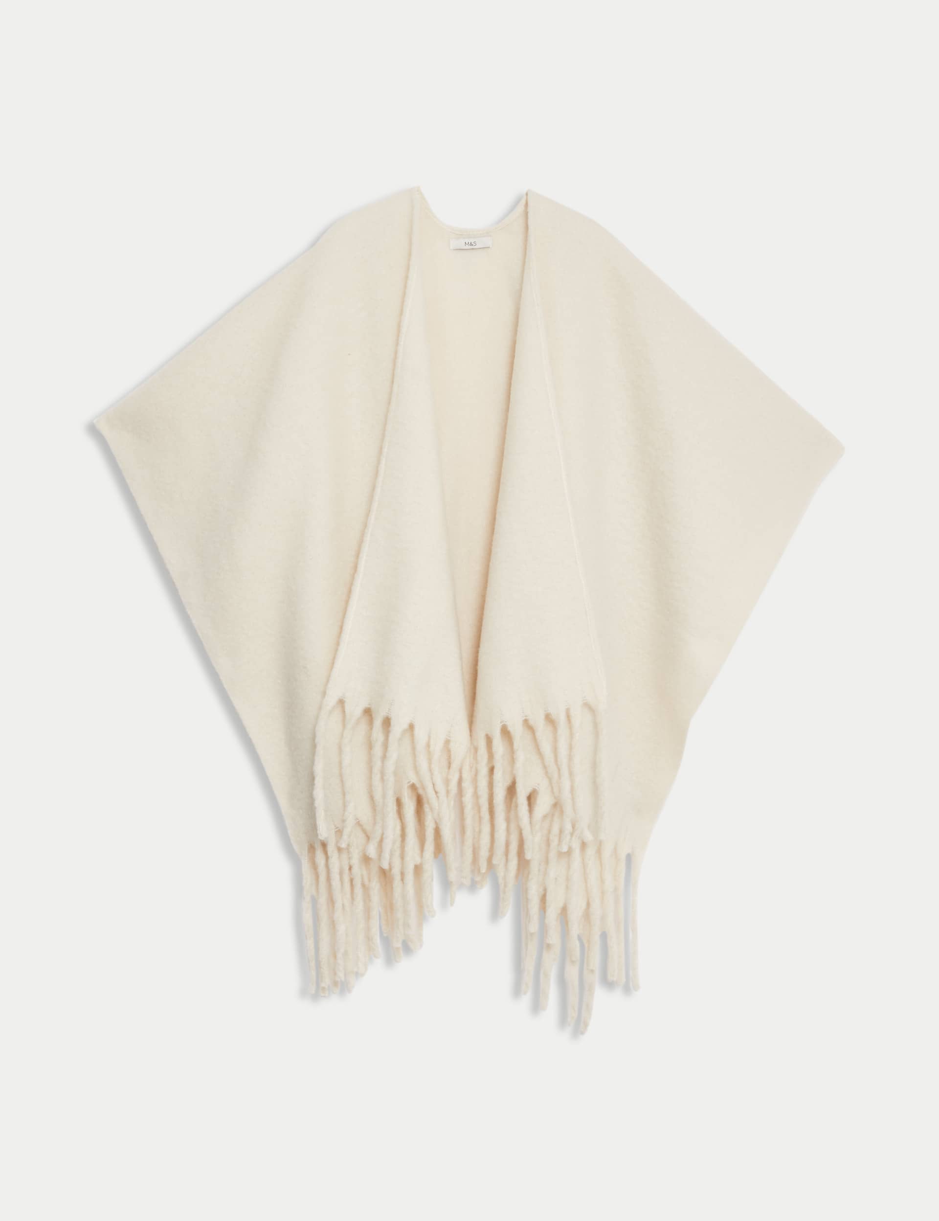 M&S Collection Women's Brushed Fringed Poncho - Cream, Black,Cream