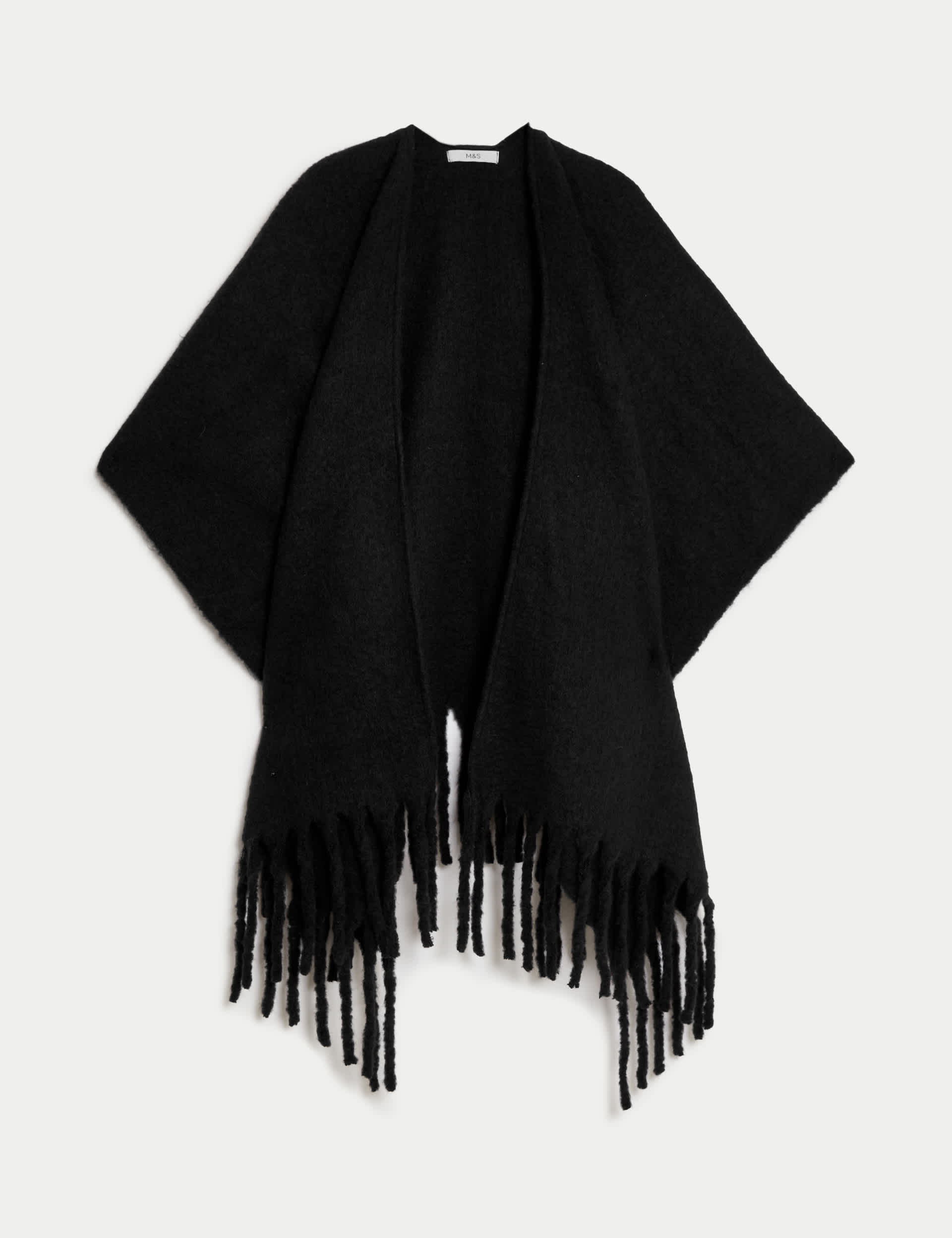 M&S Women's Brushed Fringed Poncho - Black, Black