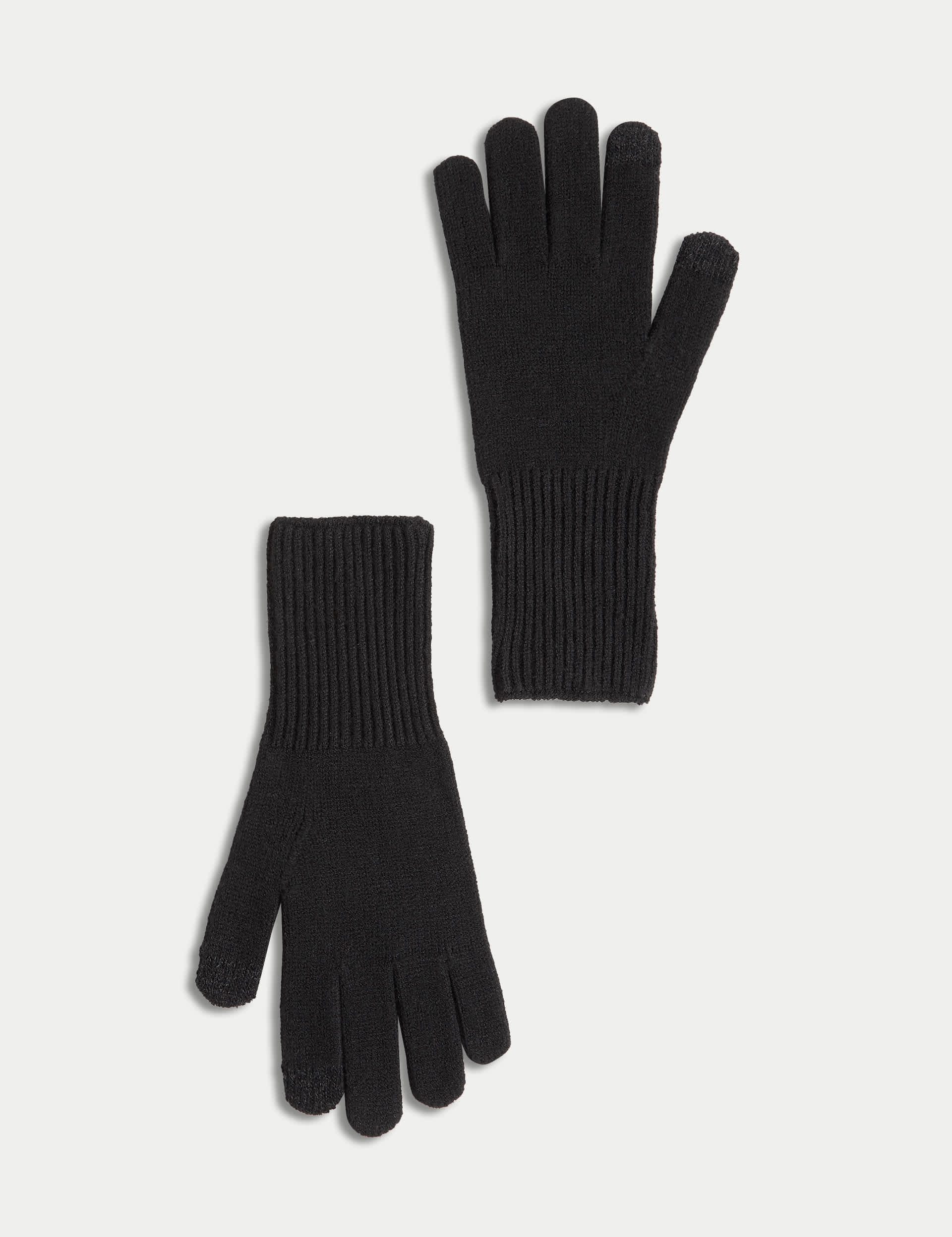 M&S Women's Knitted Touchscreen Gloves - Black, Navy,Grey Mix,Black