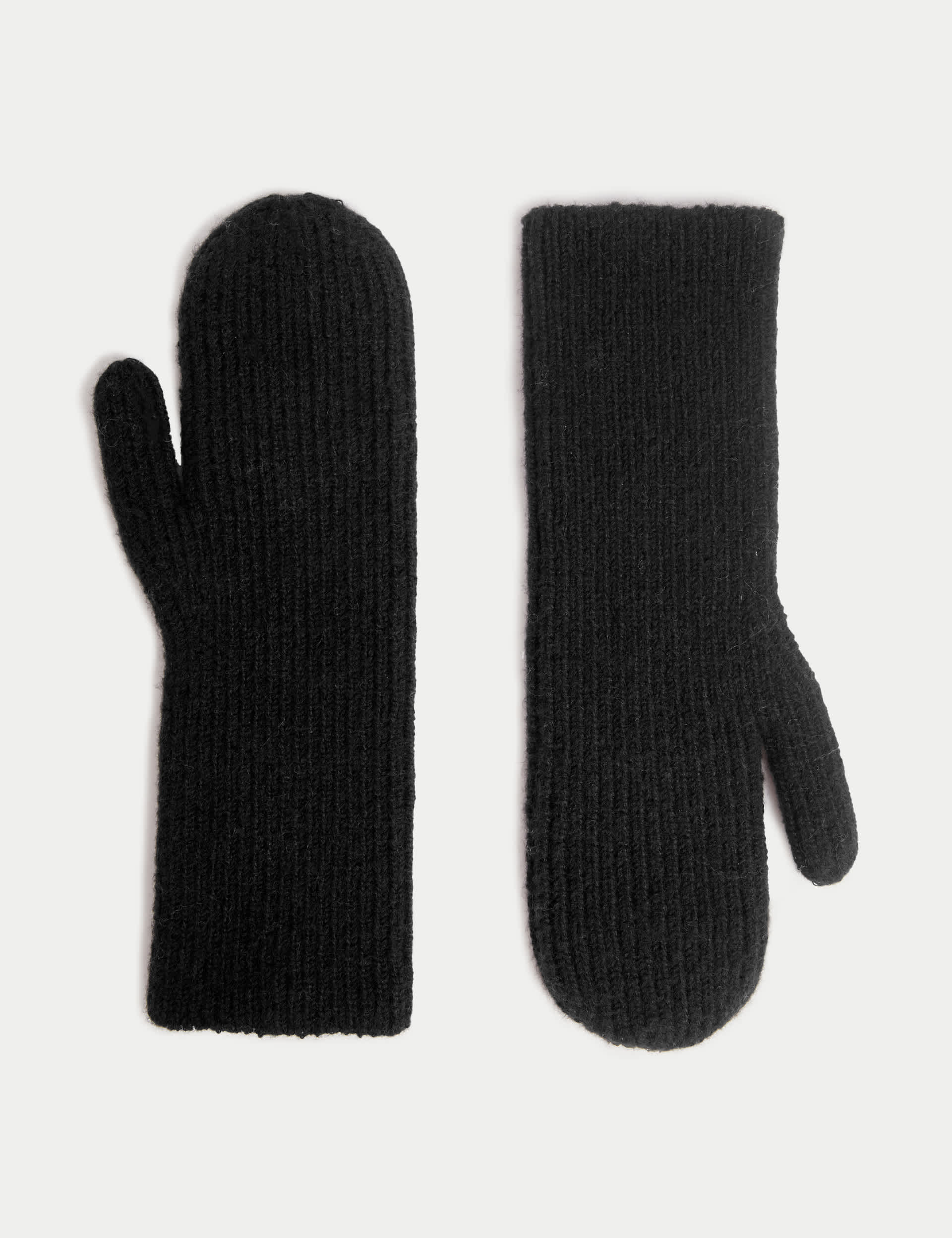 M&S Women's Knitted Mittens - S-M - Black, Black,Taupe