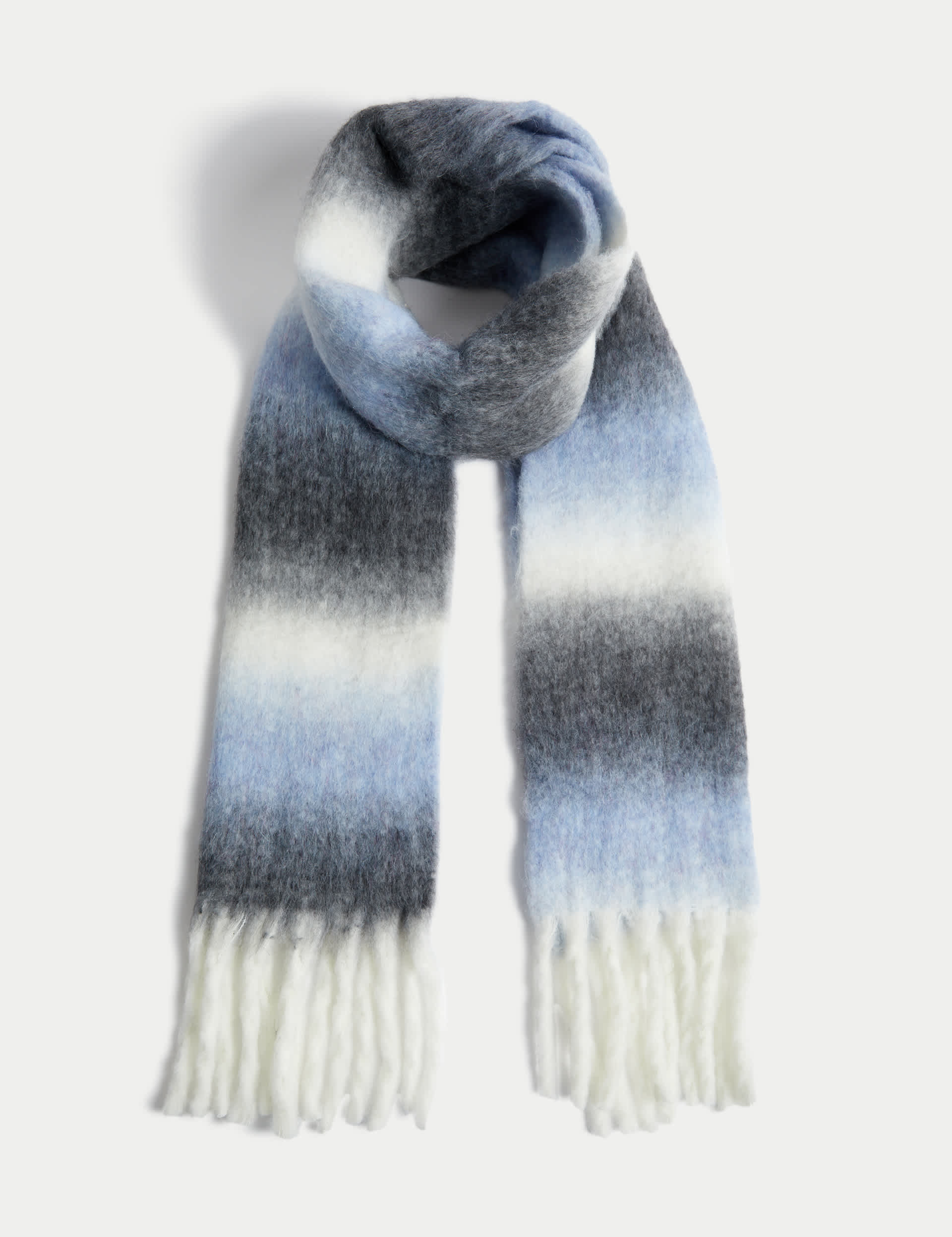 M&S Women's Striped Scarf with wool