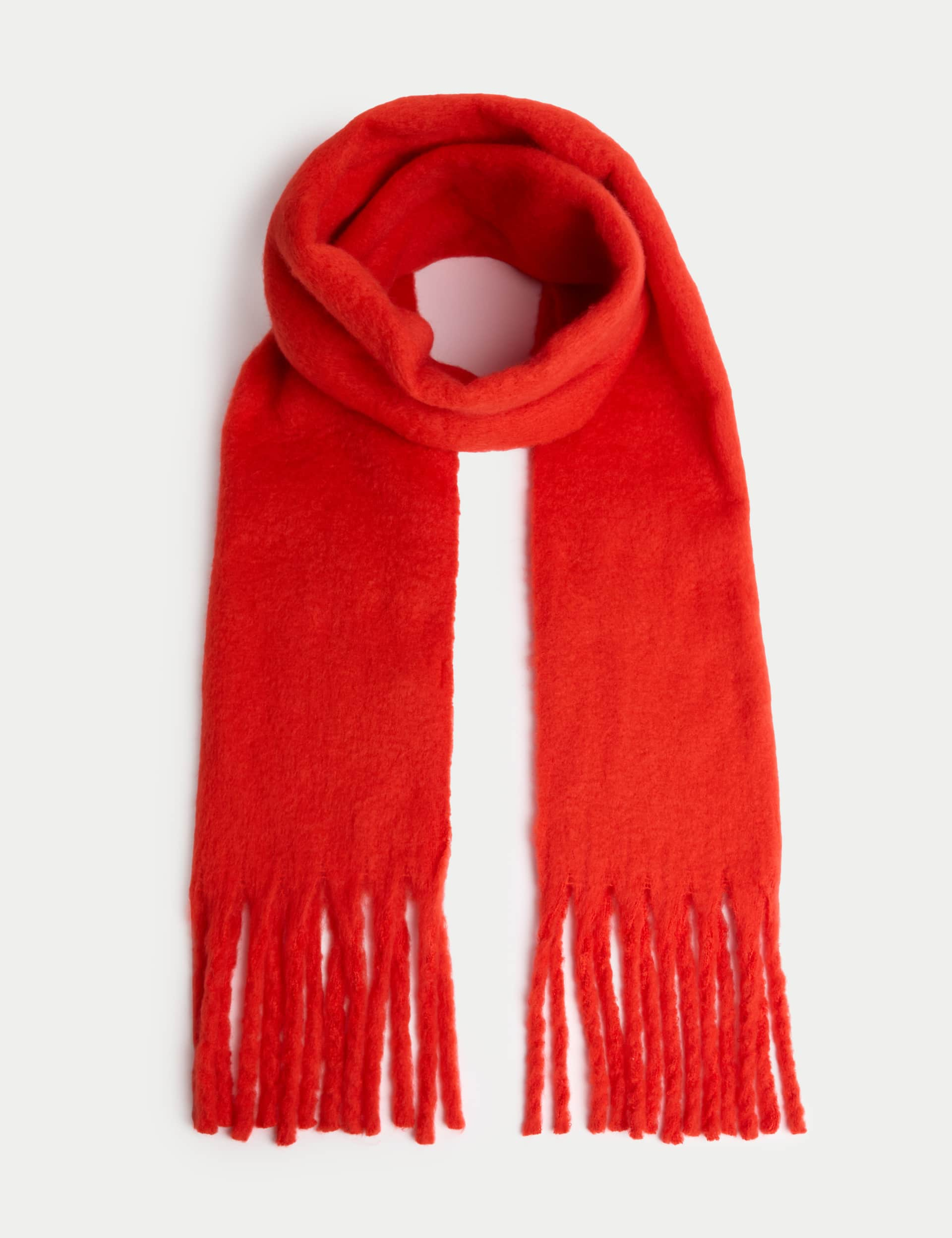 M&S Women's Brushed Colour Block Tassel Scarf - Red, Turquoise,Camel,Orange,Red,Burgundy,Green