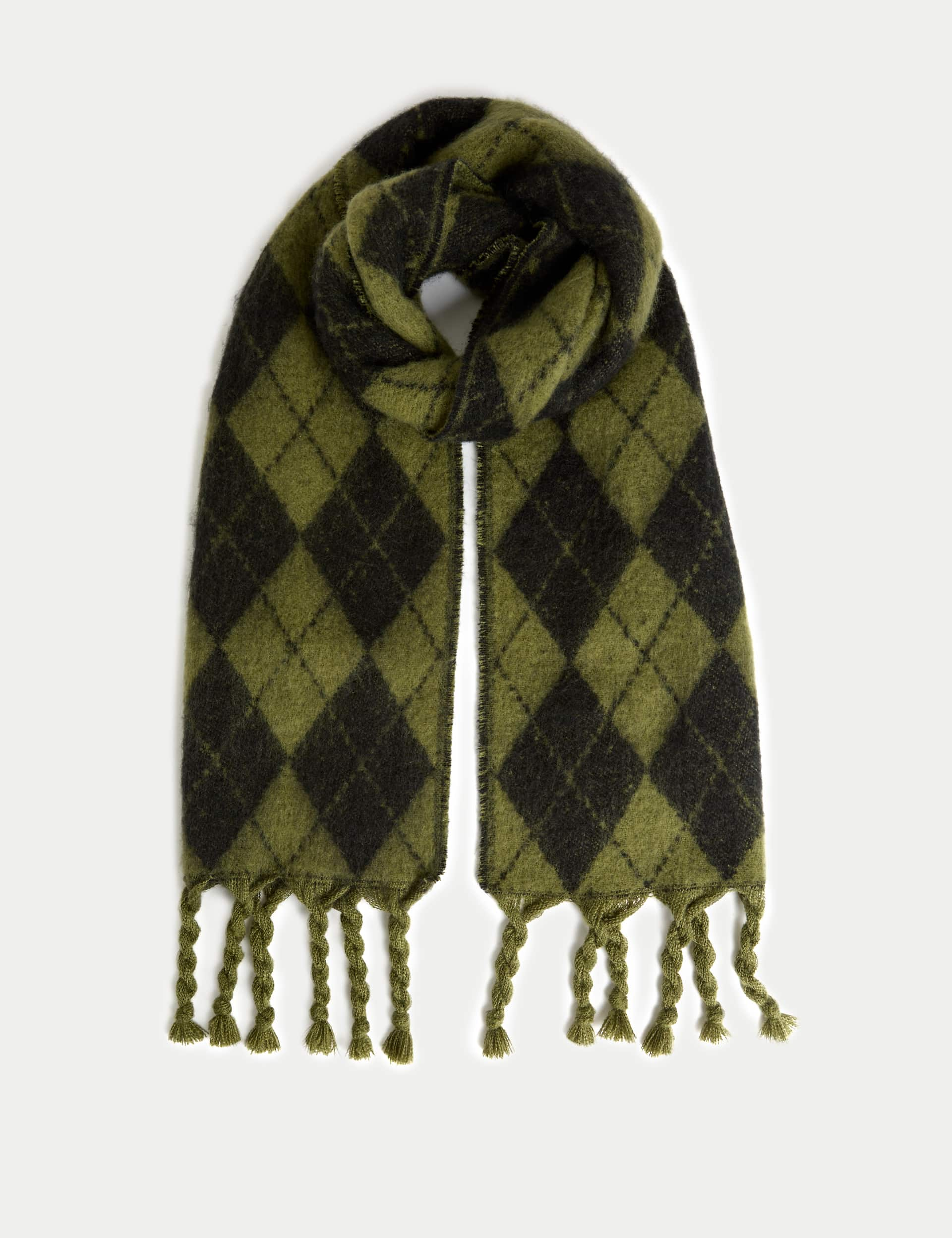 M&S Collection Women's Brushed Scarf - Olive Mix, Brown Mix,Olive Mix