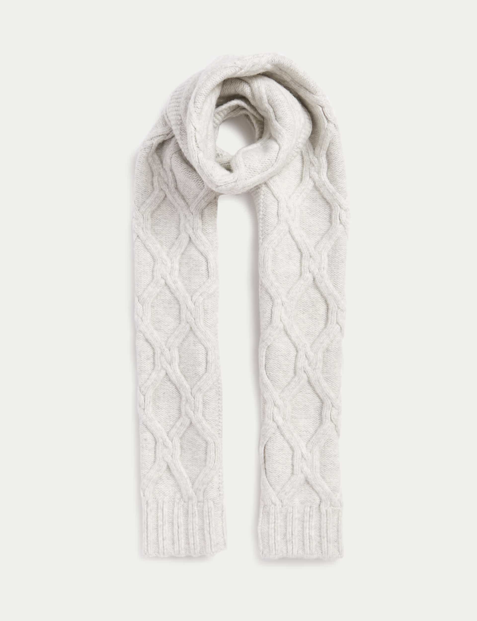 M&S Women's Cable Knit Scarf - Grey, Grey,Cream