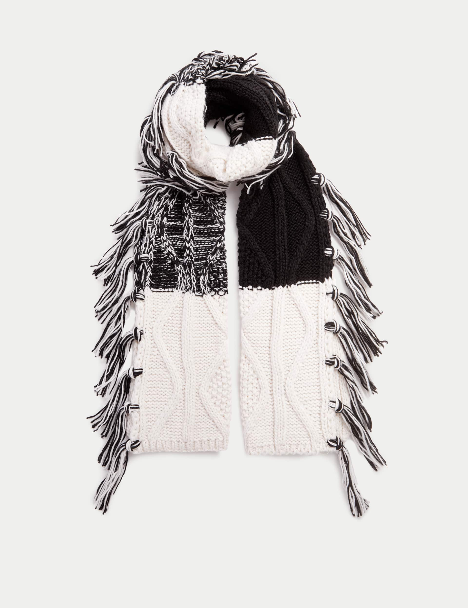 M&S Women's Knitted Tassel Scarf - Cream Mix, Cream Mix