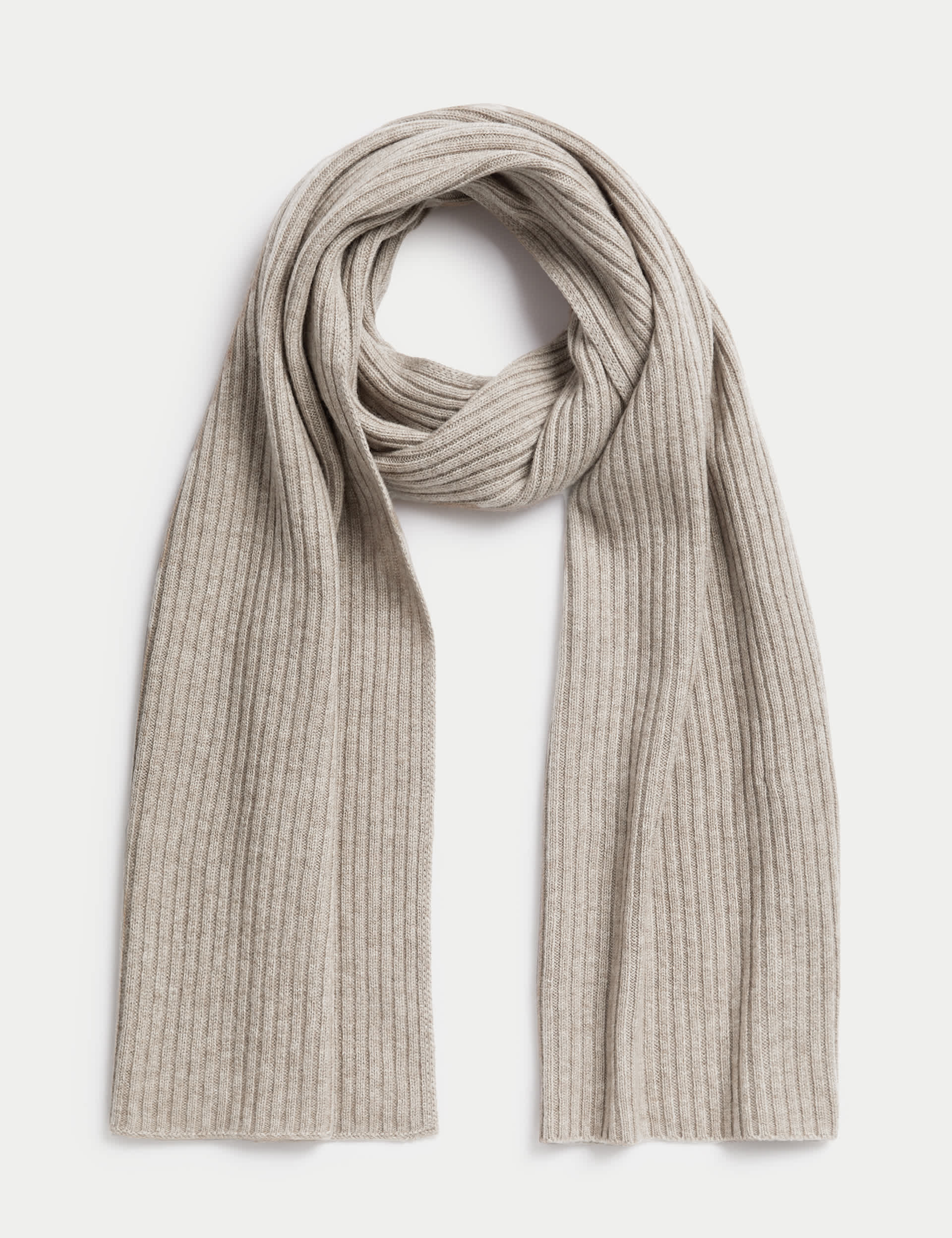 Autograph Women's Merino Wool Rich Ribbed Knit Scarf with Cashmere - Grey, Cappuccino,Grey